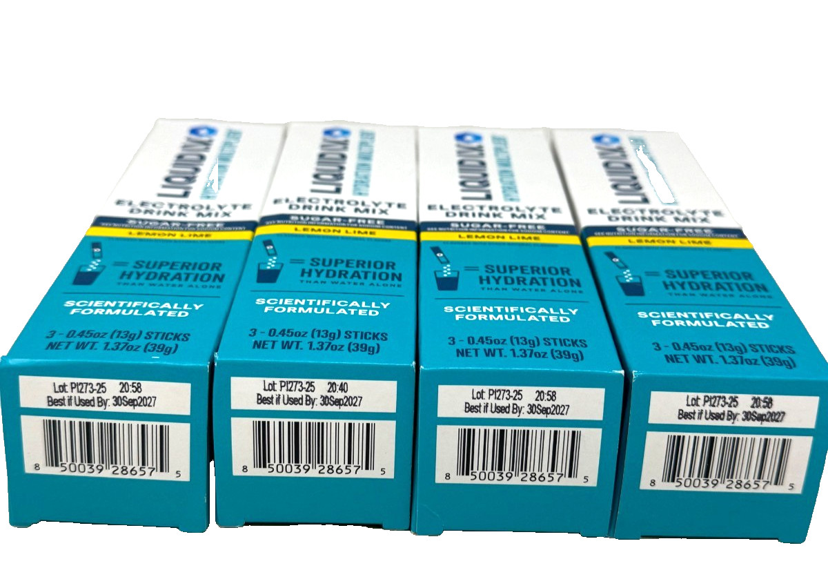 4 Pack Liquid I.V. Hydration Multiplier Electrolyte Drink Mix Lemon-Lime 3ct Ea.