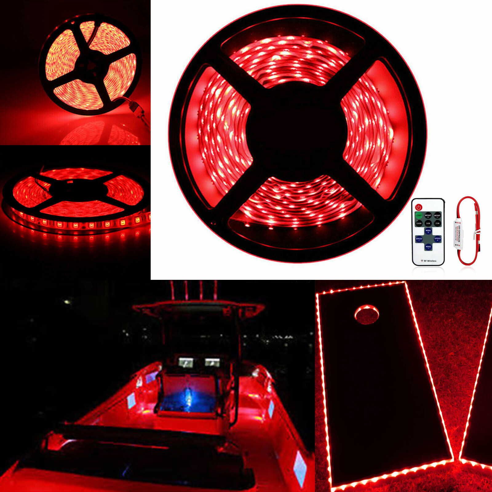 NEW Wireless Waterproof LED Strip Light 16.4ft For Boat/Truck/Car/Suv/Rv Red 5M