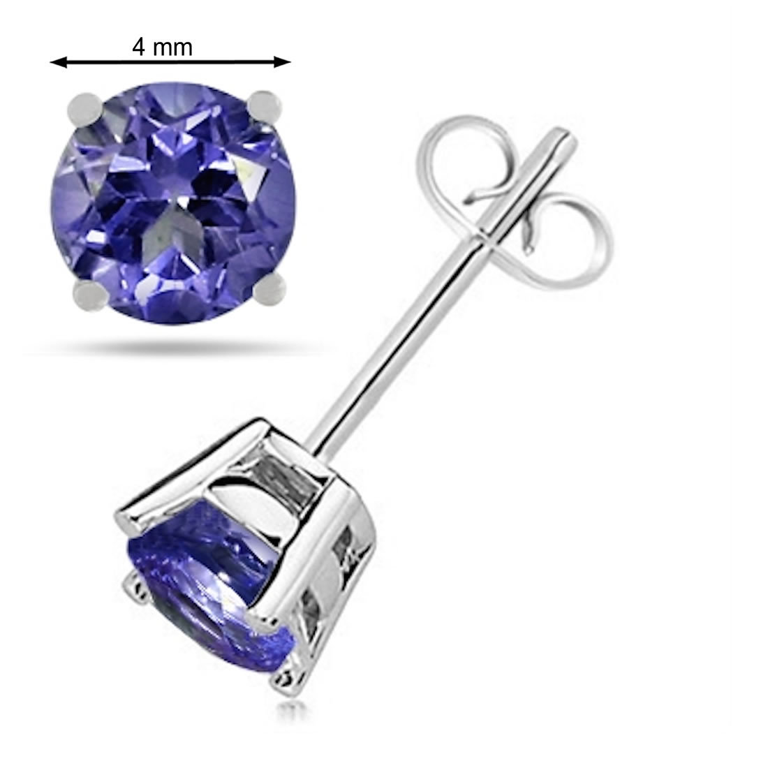 4MM Round Shape Tanzanite Earrings in 14k White Gold