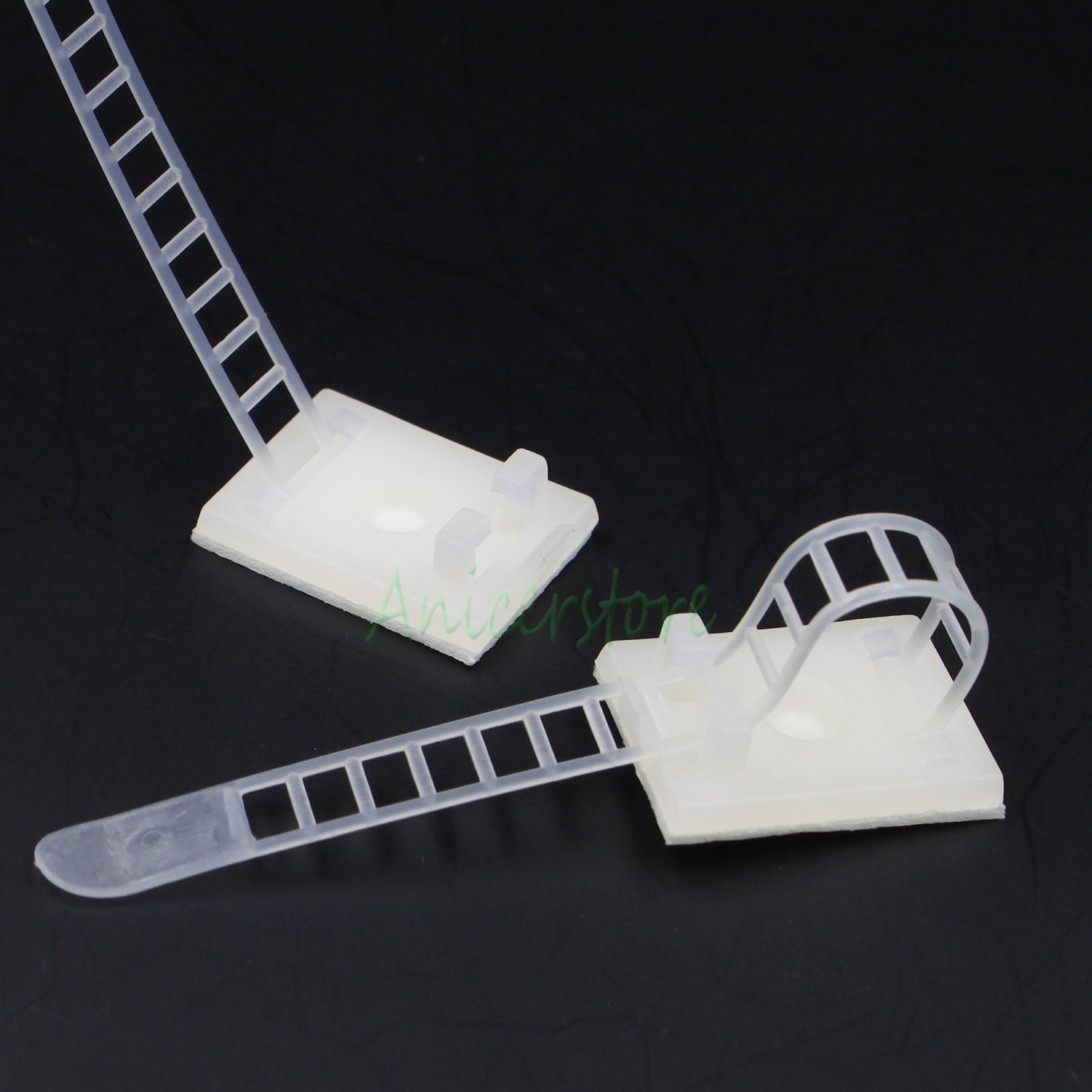 50x Self Adhesive Adjustable Wire Fixing Clamp Cable Tie Mount Plastic Sticker