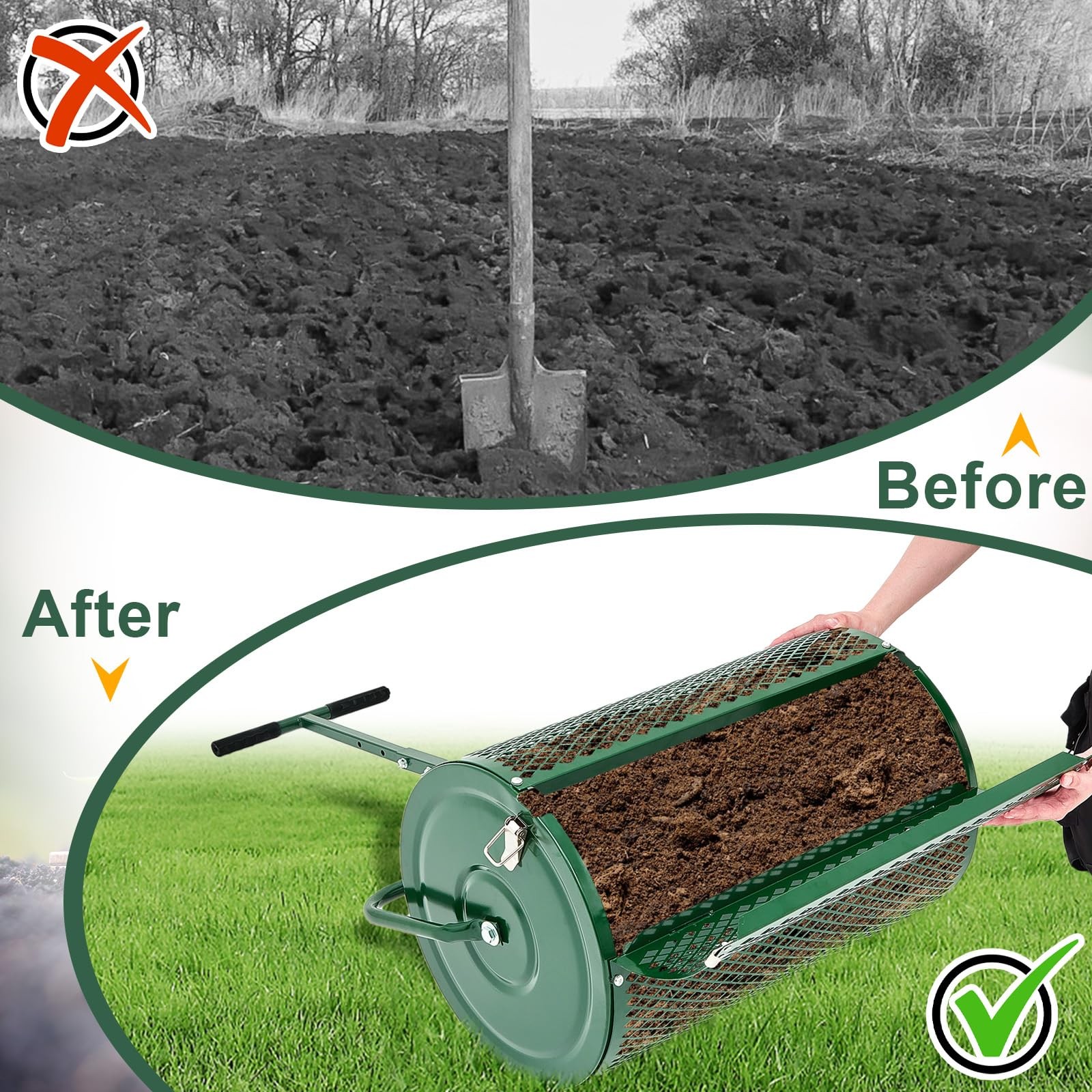 Hiboom 36 Inch Compost Spreader, Peat Moss 15.7 x 36 Inch, Green