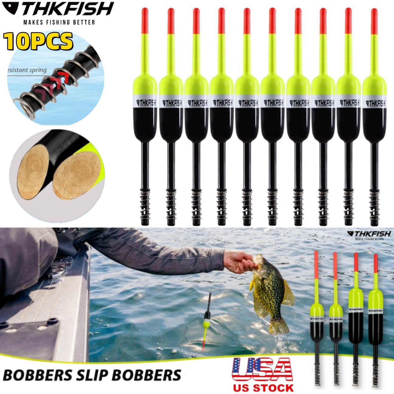 10PCS New Pole Fishing Floats Bobbers Fluctuator Stick Buoys Balsa Wood Floats
