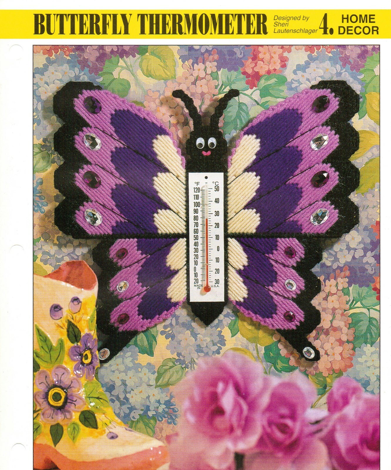 NEW BUTTERFLY THERMOMETER HOME DECOR PLASTIC CANVAS PATTERN INSTRUCTIONS
