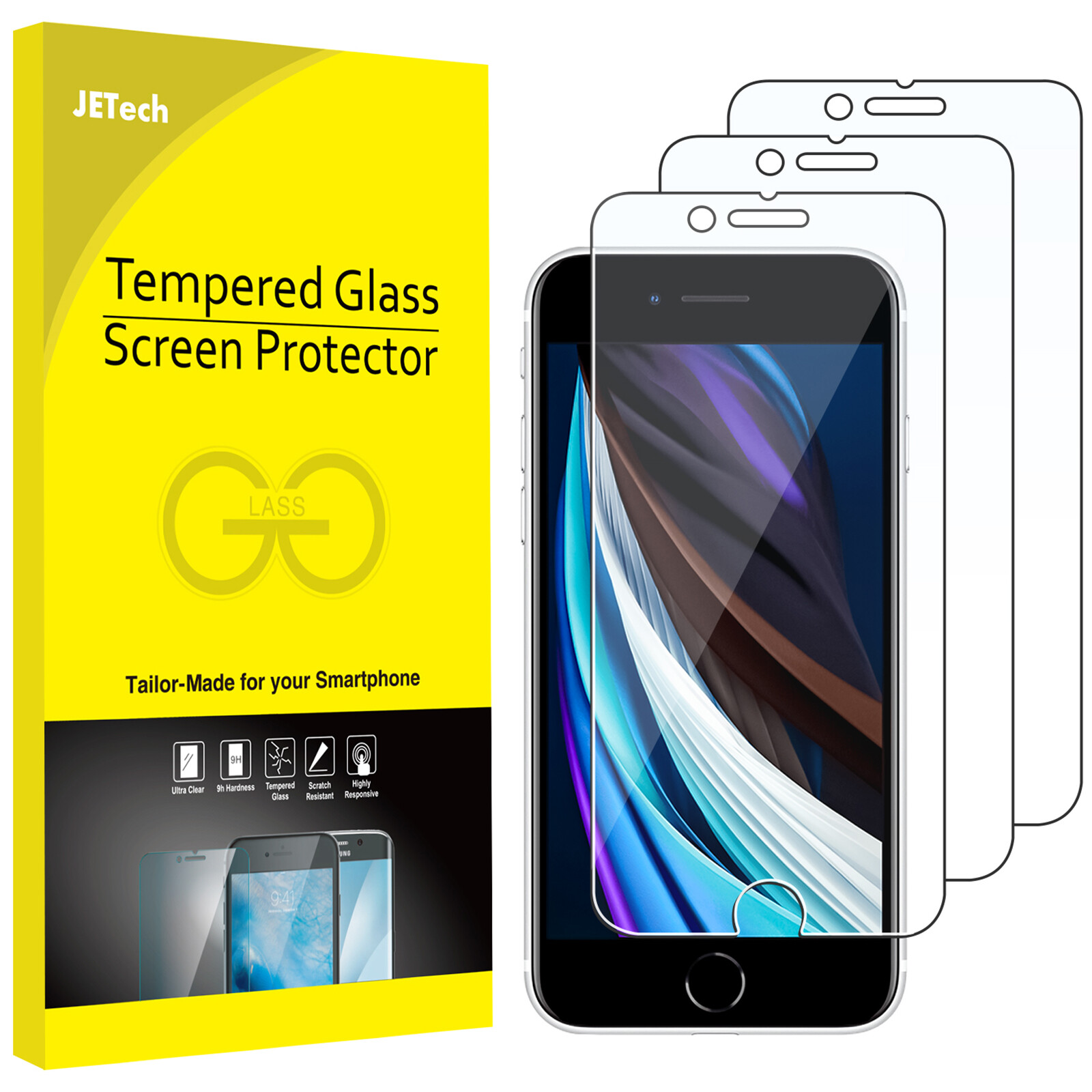 JETech Screen Protector for iPhone SE 3/2 (2022/2020 Edition), 4.7-Inch, 3-Pack
