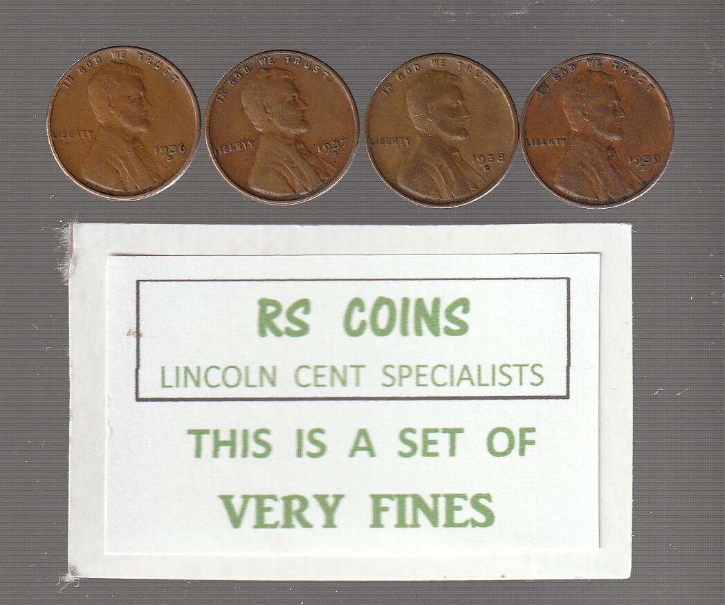 1936S VF  1937S VF  1938S VF  1939S VF    set of   4  VERY FINE  LINCOLN CENTS