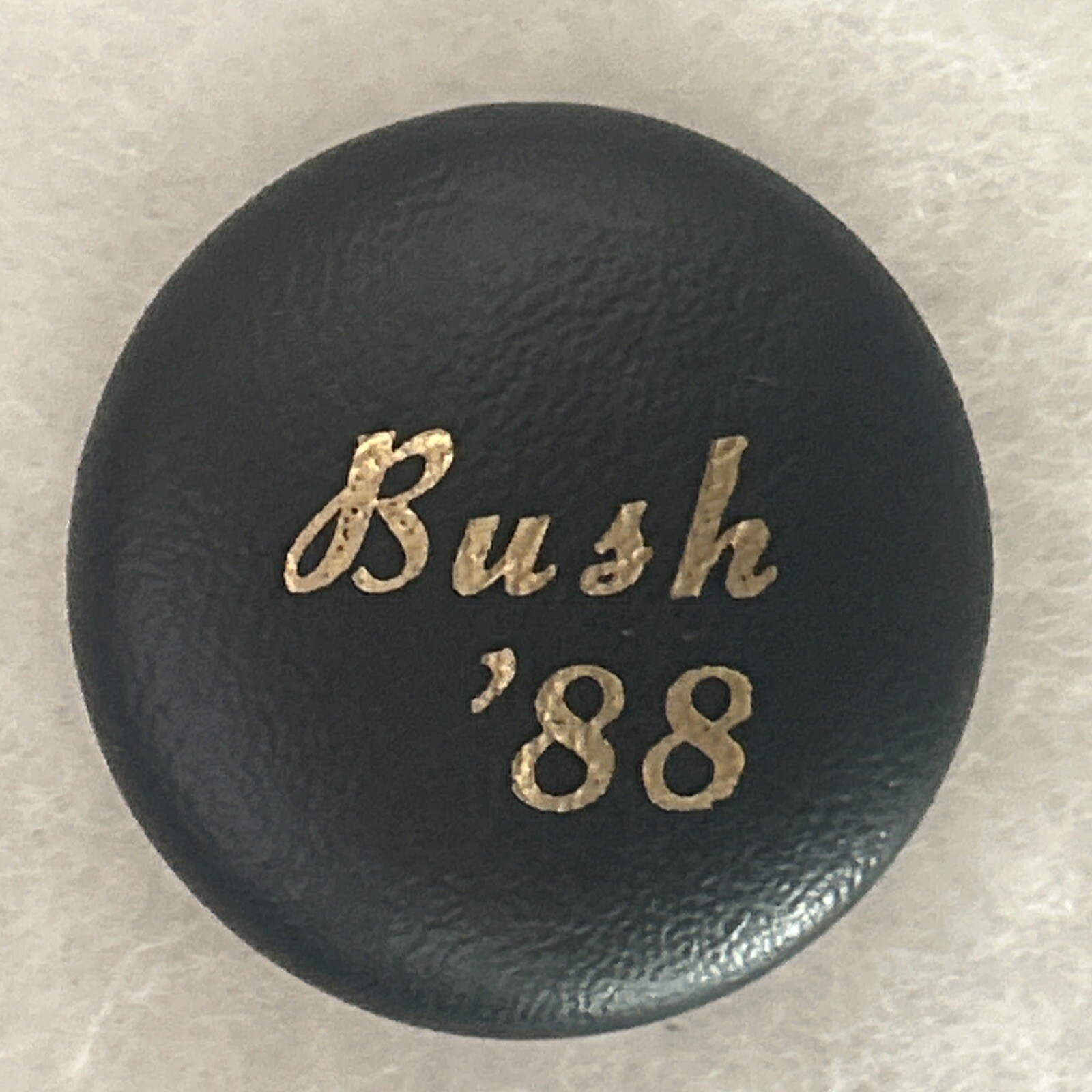 Bush ‘88 oddly made possibly leather embossed   1 1/2” pinback button pin