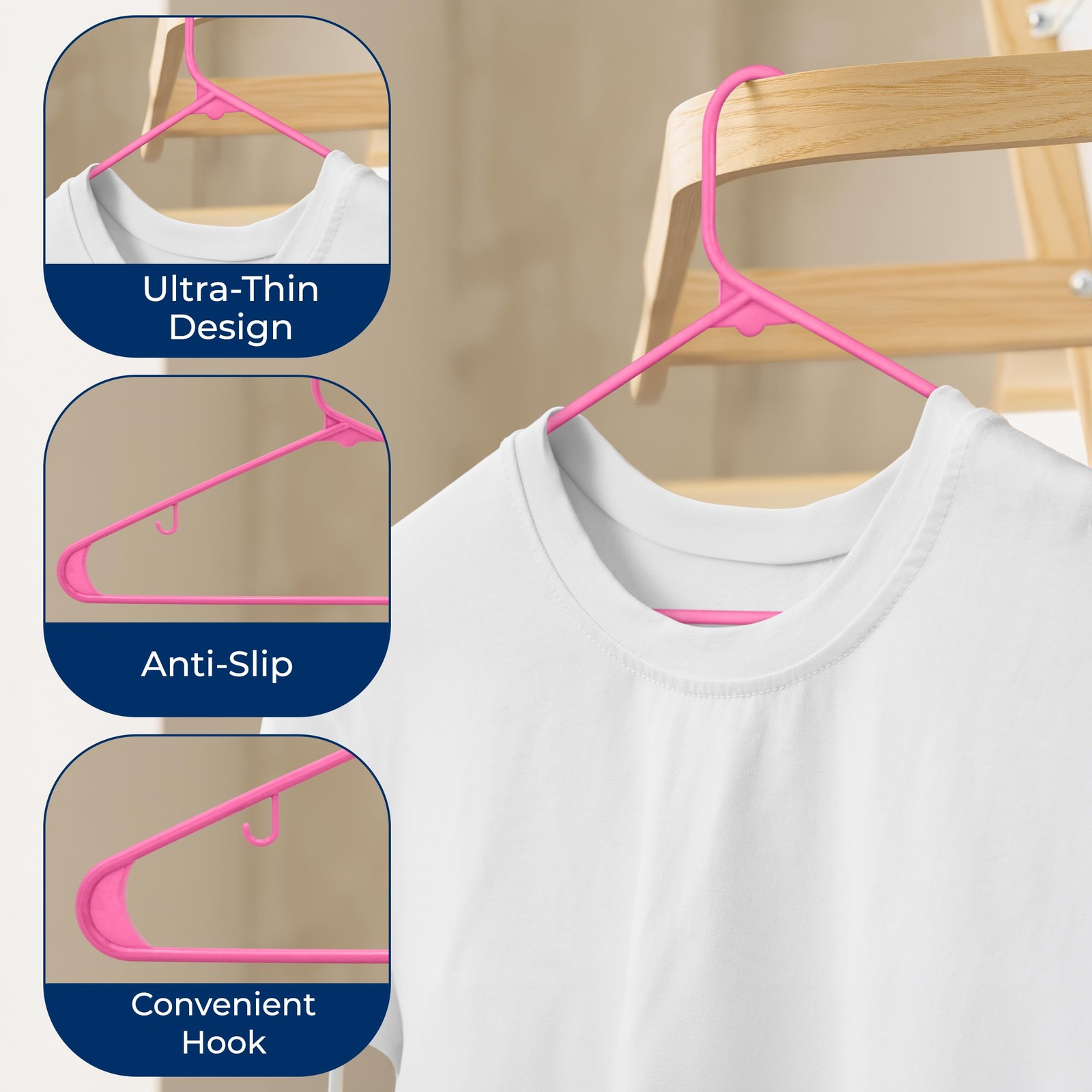 SereneLife 100 Pack Plastic Hangers (Pink)