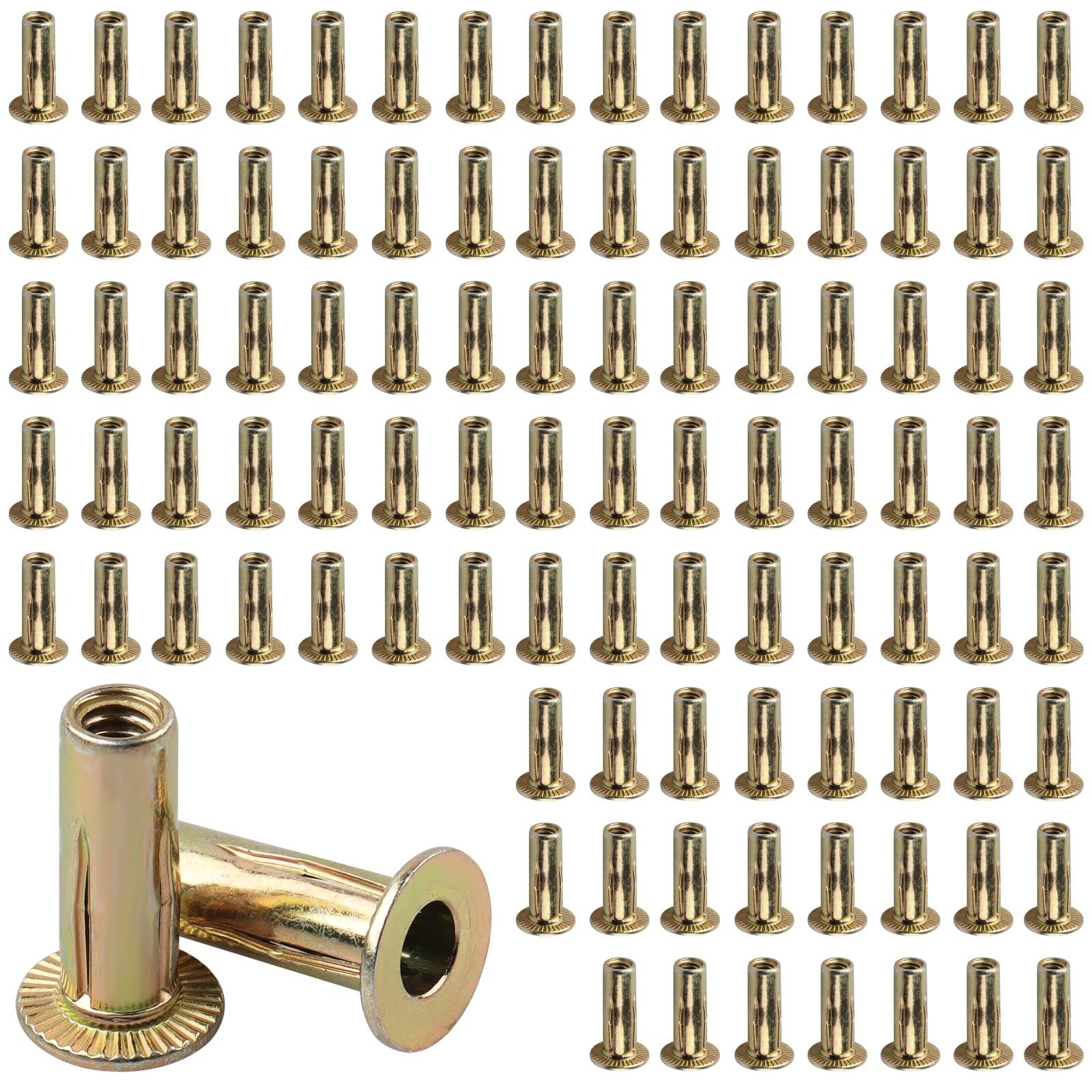Aoklit 100Pcs Multi-Grip Rivet-Nuts 1/4-20 Rivet Nut Steel Pre-Bulbed Shank