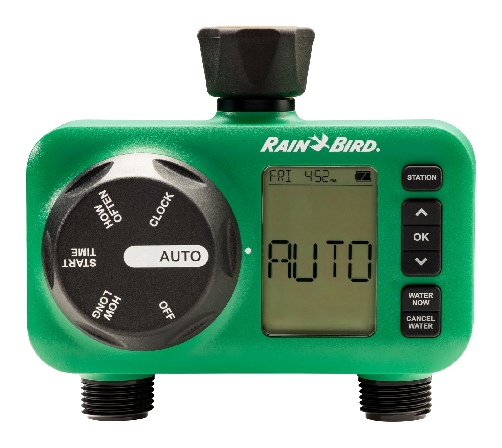 Rain Bird Digital Hose Timer, Battery, Brass Inlet, 2~Port