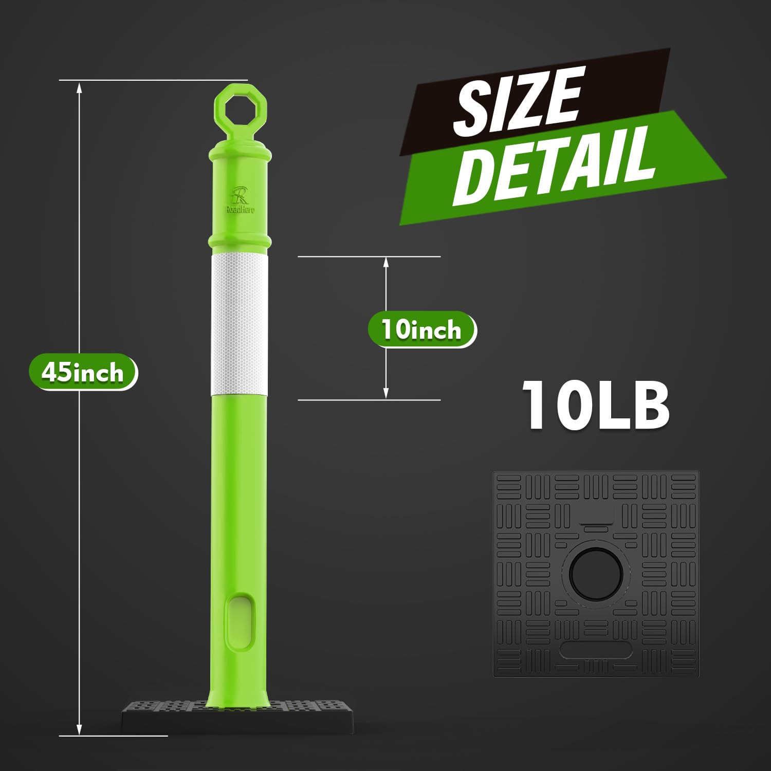 45 Inch Delineator Post with Base, Portable Lime Green Traffic Delineator Posts