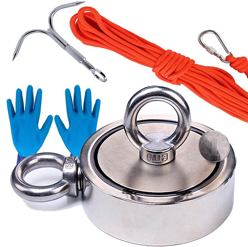 Fishing Magnet Kit Up to 2200 Lbs Pull Force Strong Neodymium + Rope + Carabiner