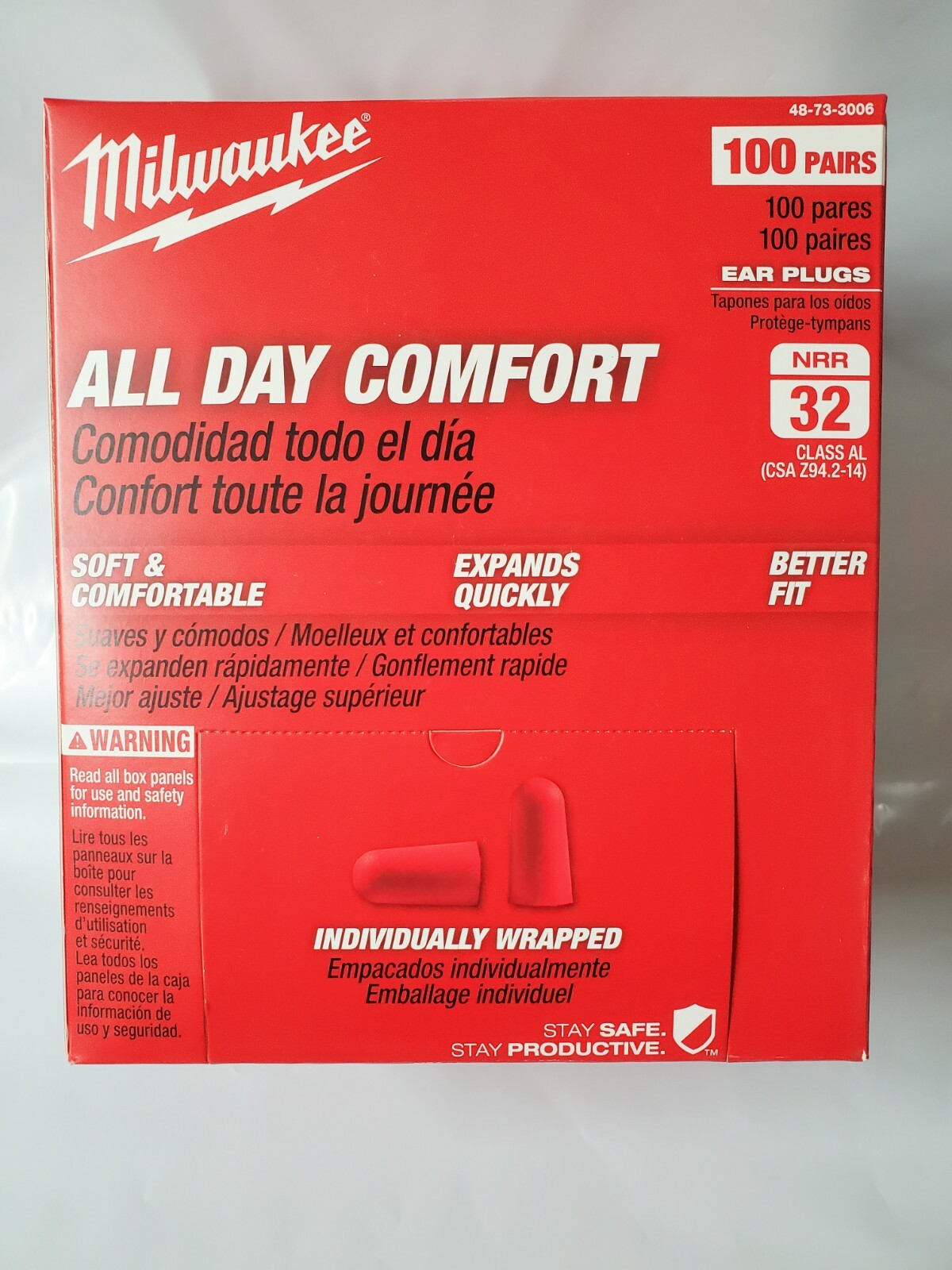 Milwaukee Ear Plugs, 48-73-3006, Case of 100 pair