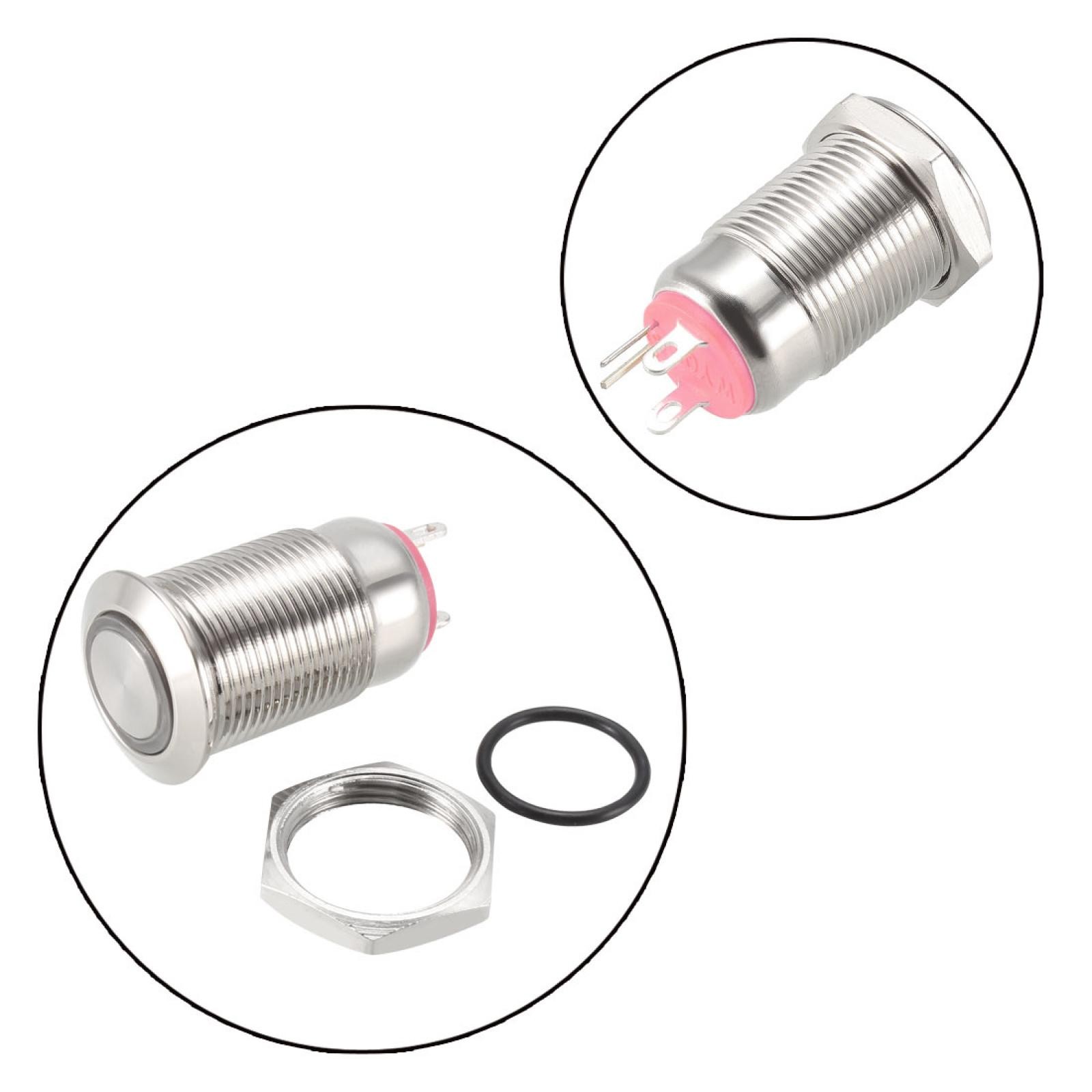 Latching Metal Push Button Switch 12mm Mounting Dia 1NO 3-6V Red LED Light