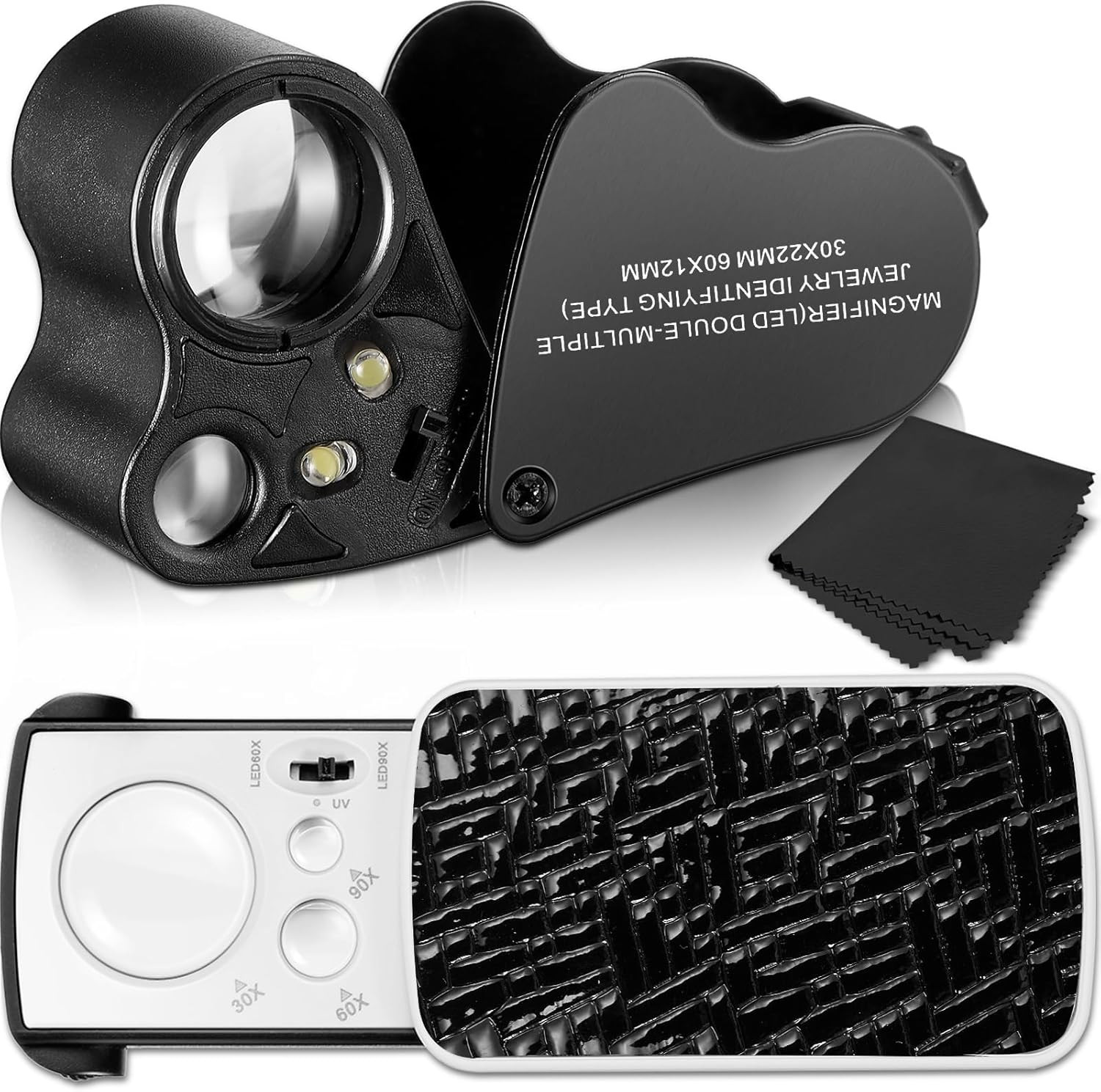 2 Pieces Jewelers Loupe 30X 60X 90X Illuminated Eye Loupe Magnifier Jewelry Magn