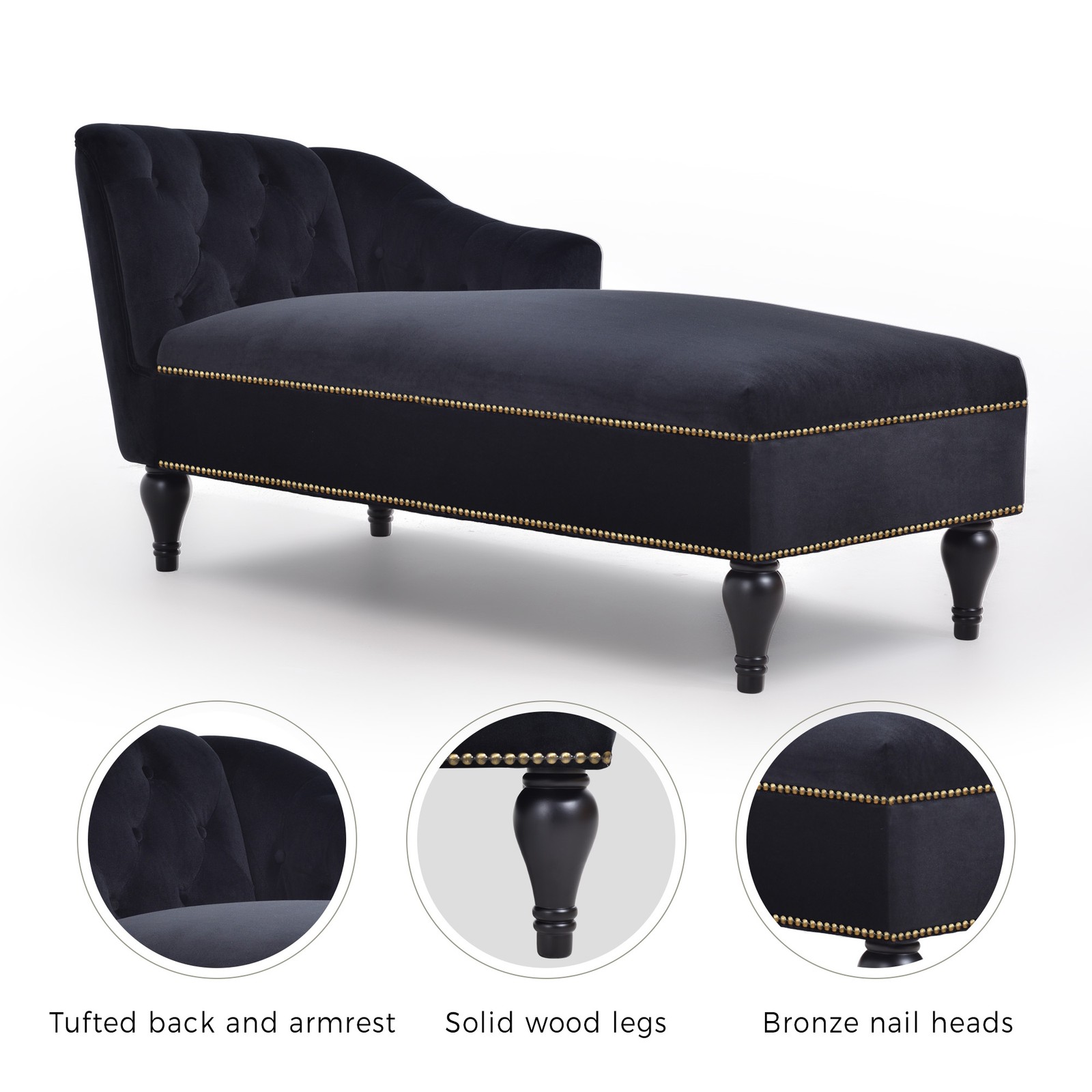 [New+Video] 58''Velvet Chaise Lounge,Button Tufted Right Arm Facing Lounge Cha