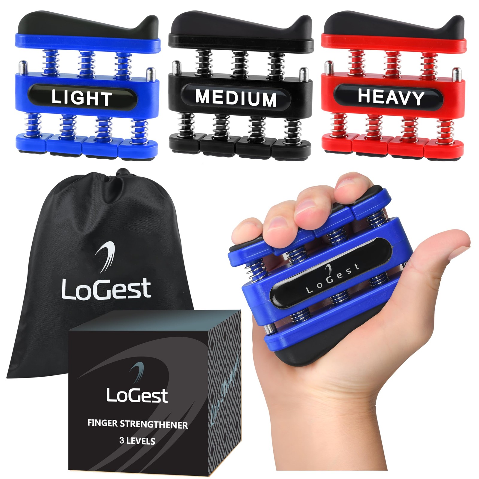 3 Pack Finger Strengthener  Exerciser for Forearm and Hand Grip Workout Equip...