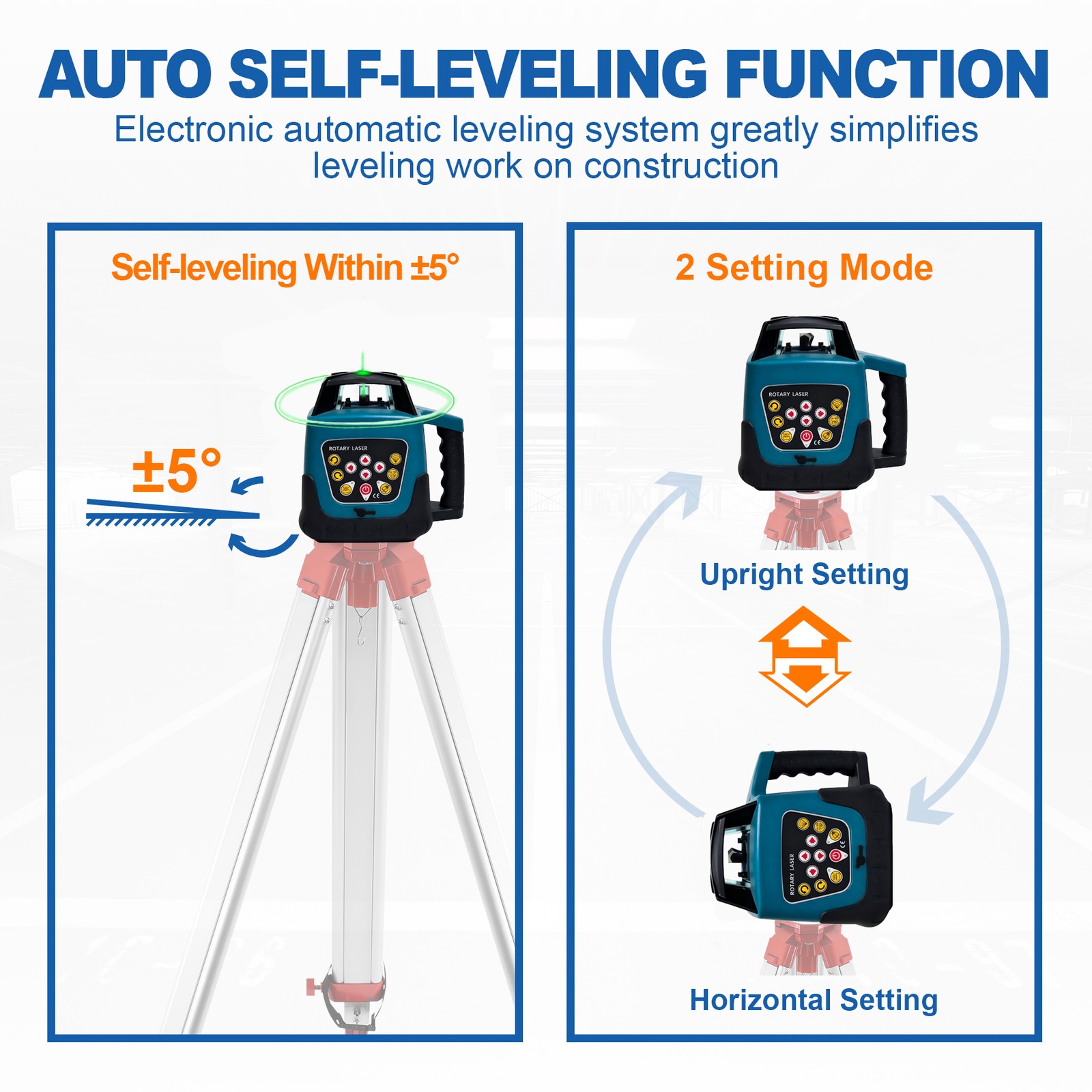360° Rotary/Rotating Laser Level Green Range Remote Automatic Self-Leveling 500M