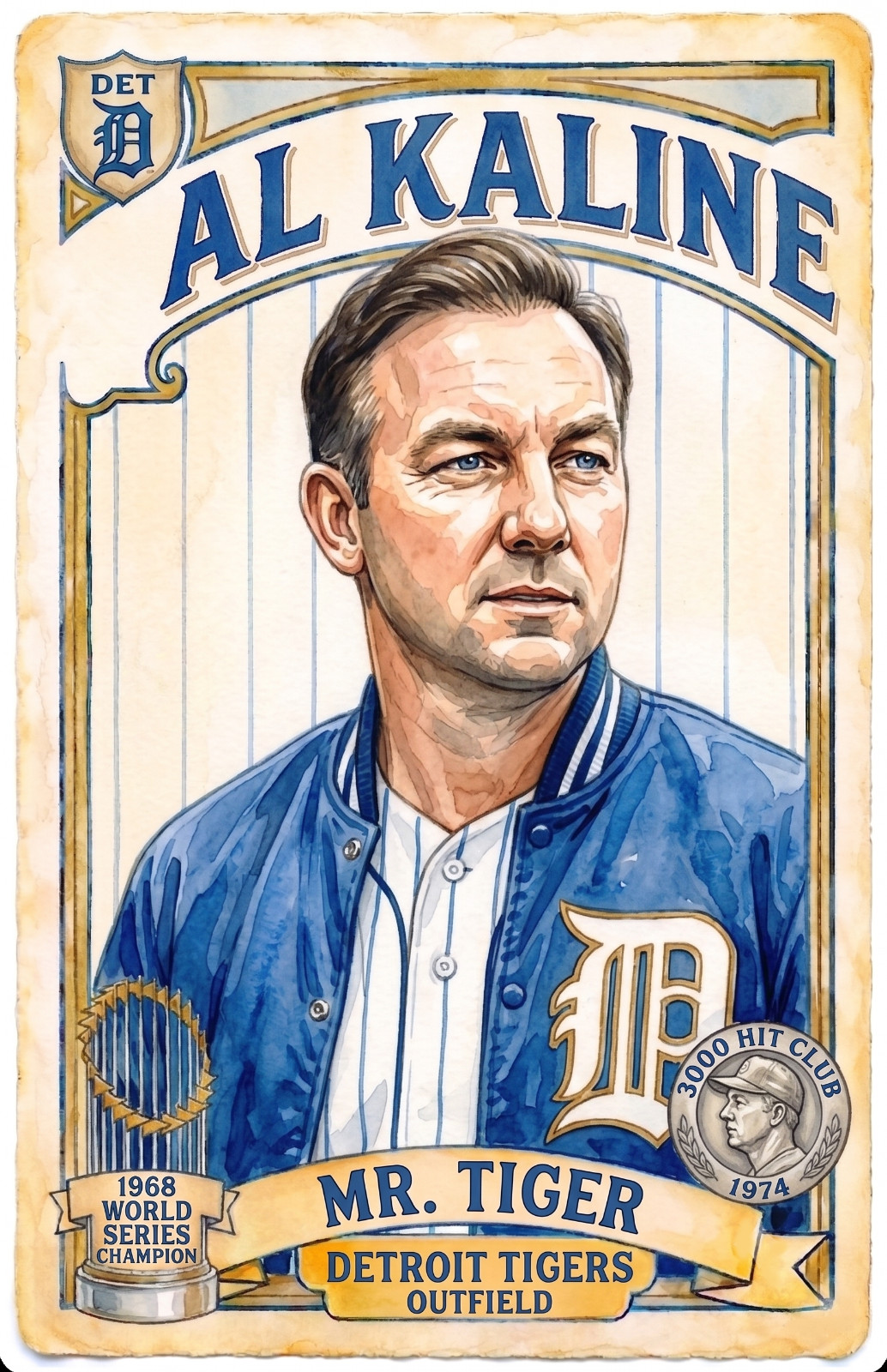 Custom 2.5x3.5 Fine Art Card Al Kaline Hand-Illustrated Memorabilia