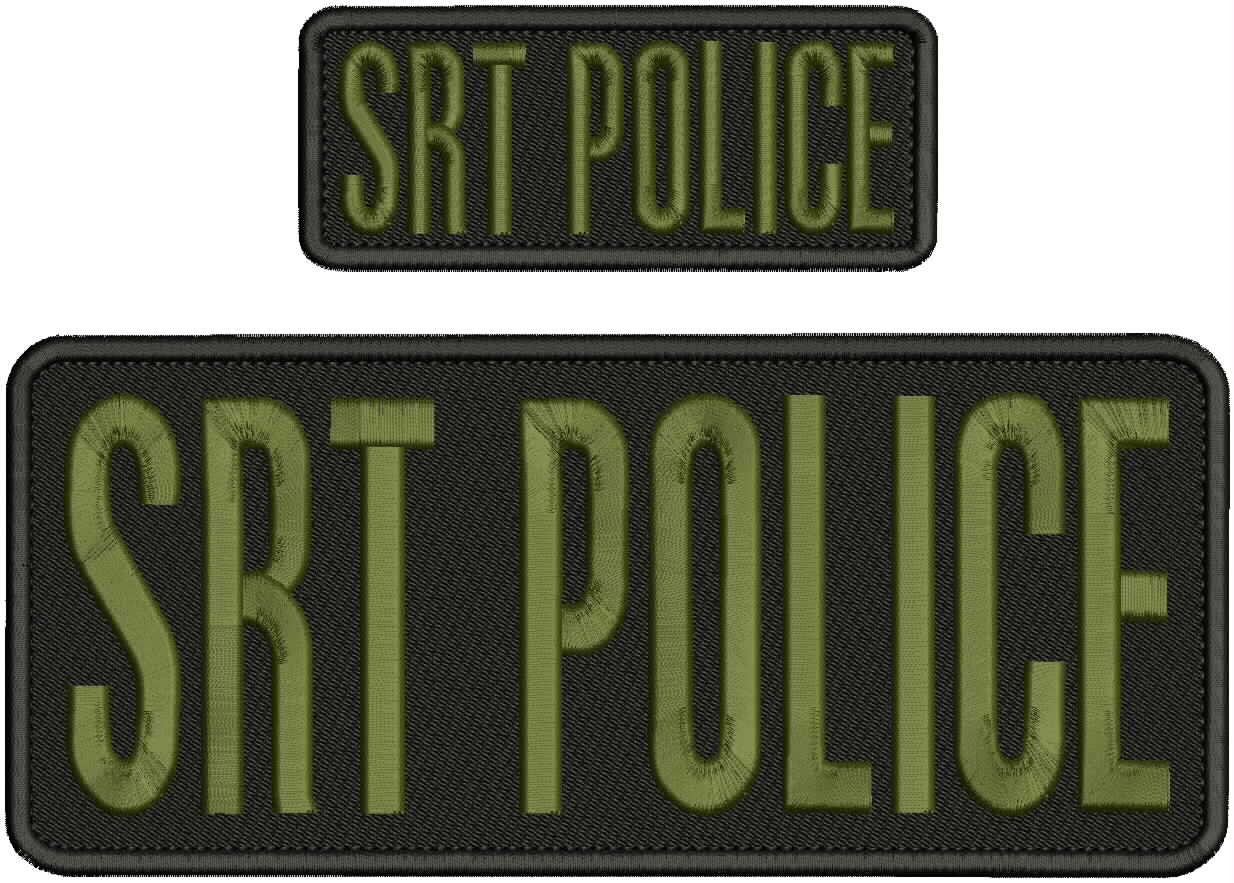 Collectible Embroidery Patch Srt Police 10x4'And 5x2 With Hook Od Grren On Black