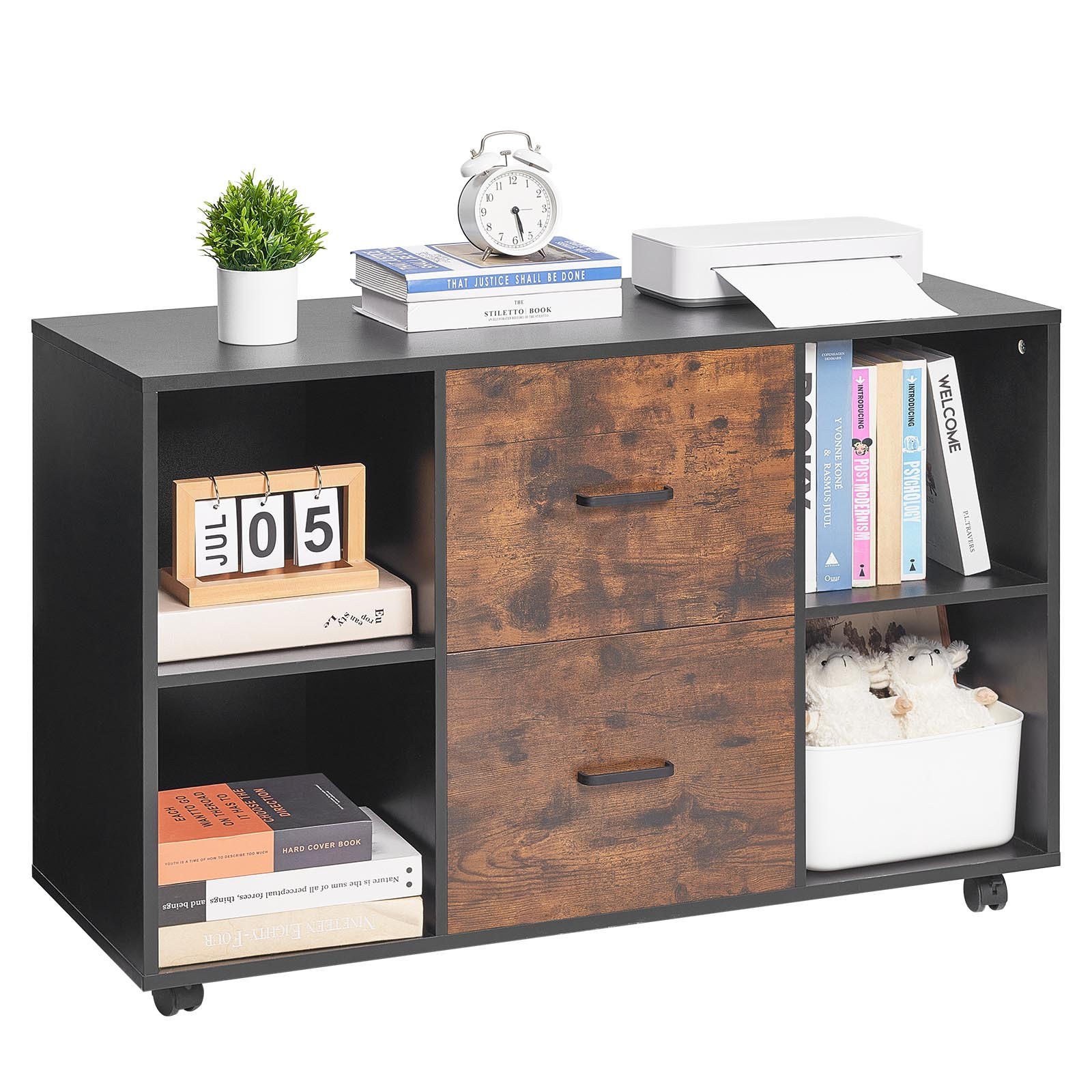 Uimoso 2 Drawer Wooden File Cabinet Mobile Lateral Filing Rolling Printer Stand