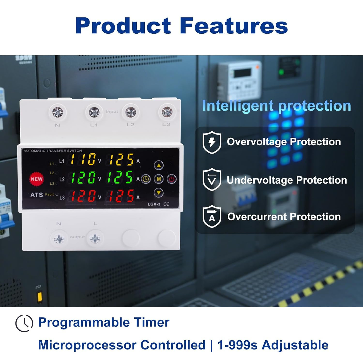 Automatic Generator Transfer Switch, 125A 120V 3 Pole Transfer Switch for Genera