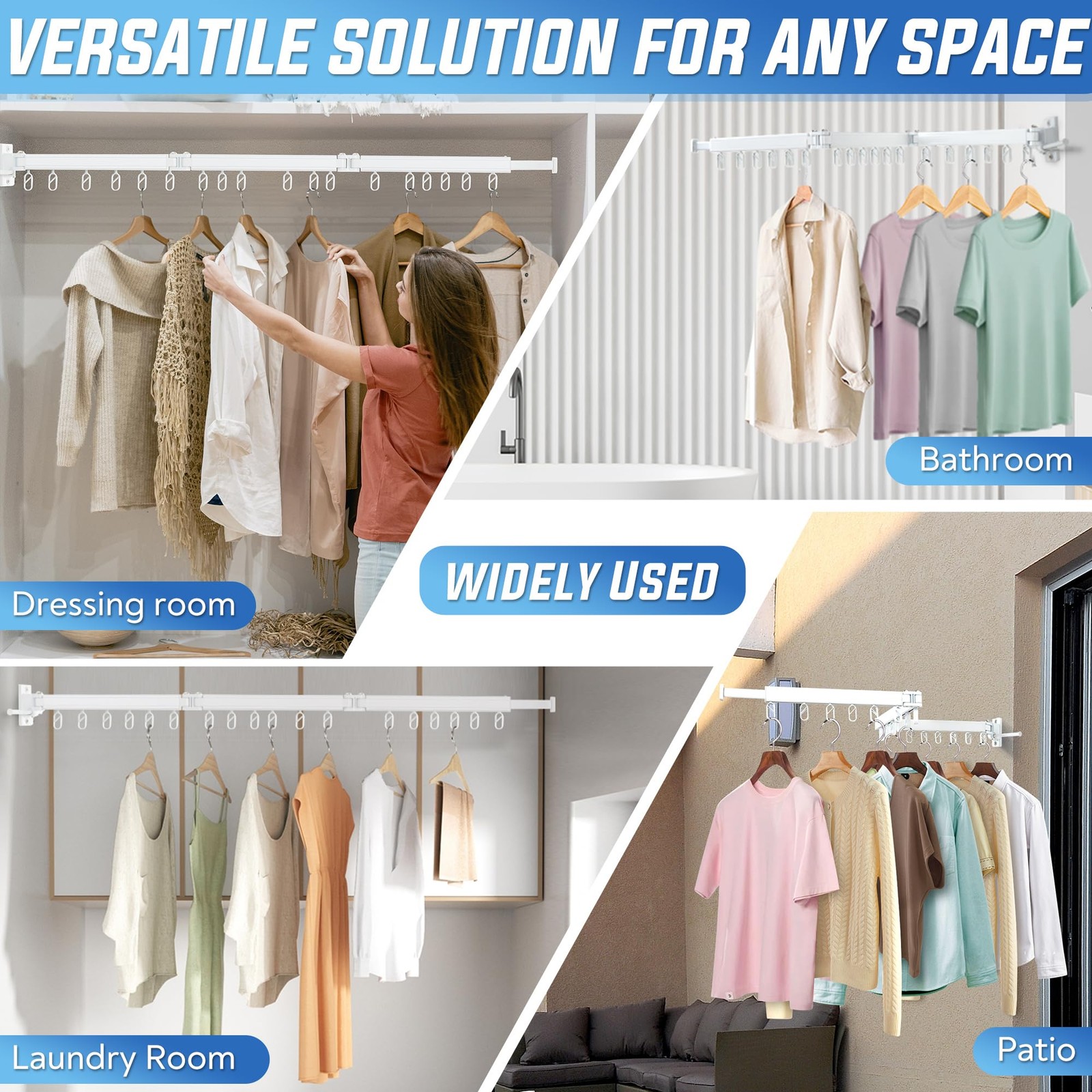 Clothes Drying Rack Wall Mounted Foldable, Retractable & Collapsible(Tri-Fold...
