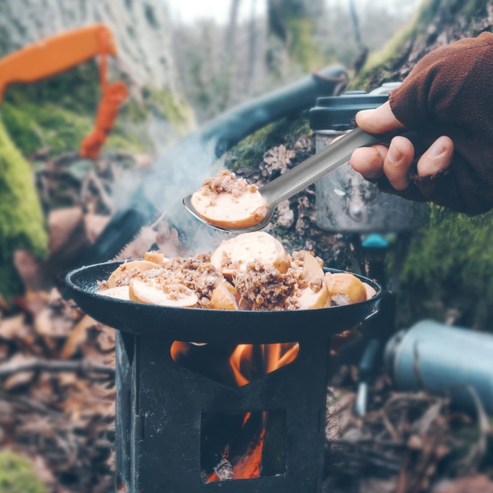 Hoolerry 4 Pieces Camping Spoon Long Handle Titanium Spoon Lightweight Ultral...