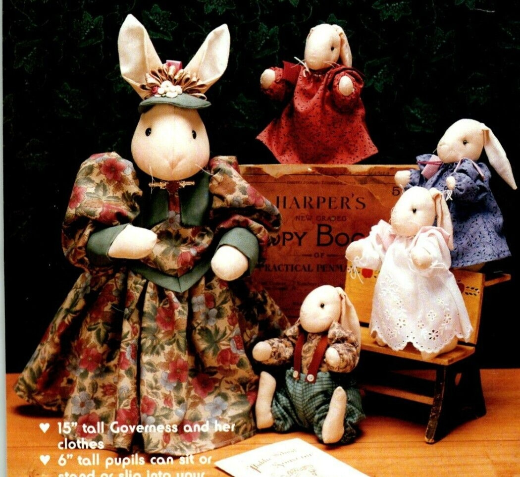 The English Governess and Her Pupils Doll Soft Sculpture Pattern Folk Bunny