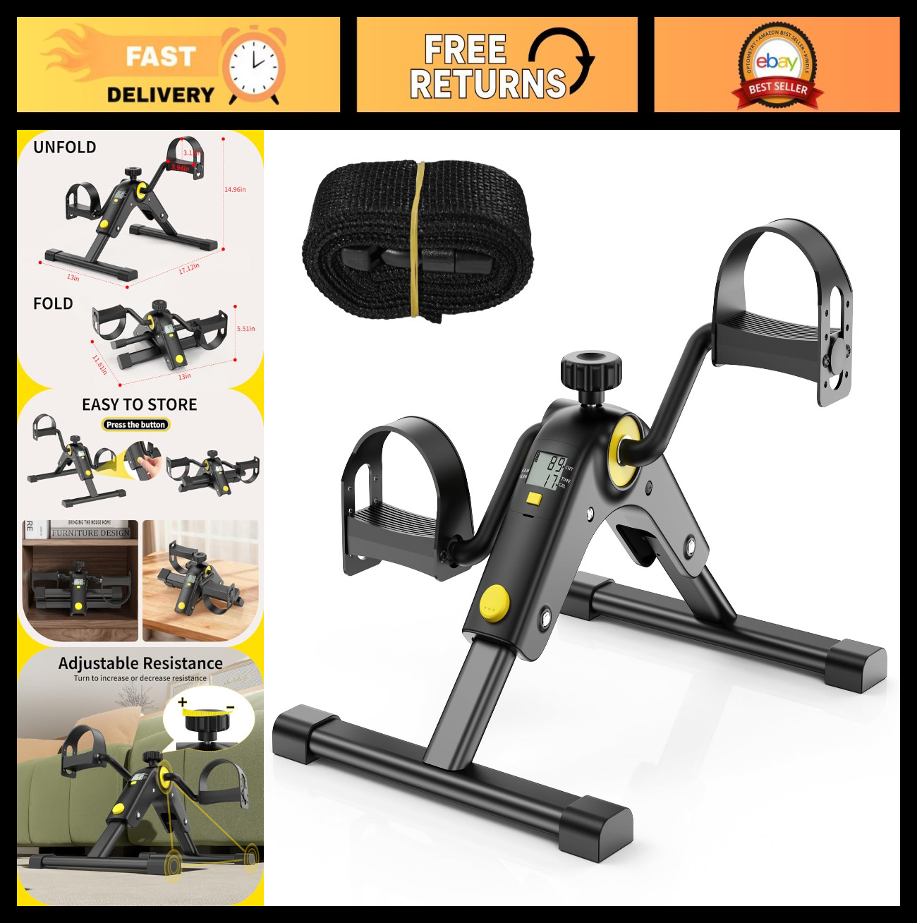 Portable Mini Under Desk Bike Pedal Exerciser with LCD Display for Arm & Leg Wor