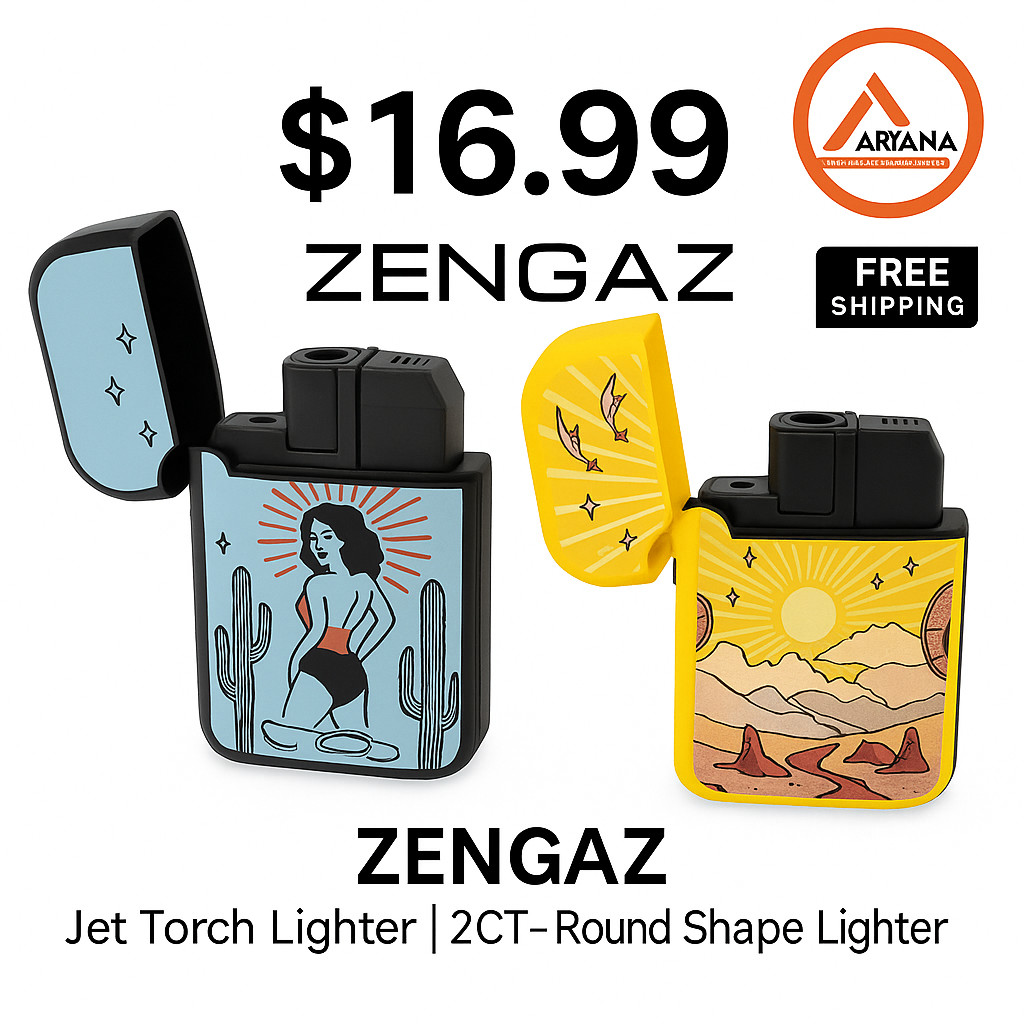 Zengaz Windproof Jetflame Refillable Lighters, 2-Pack Mixed Designs