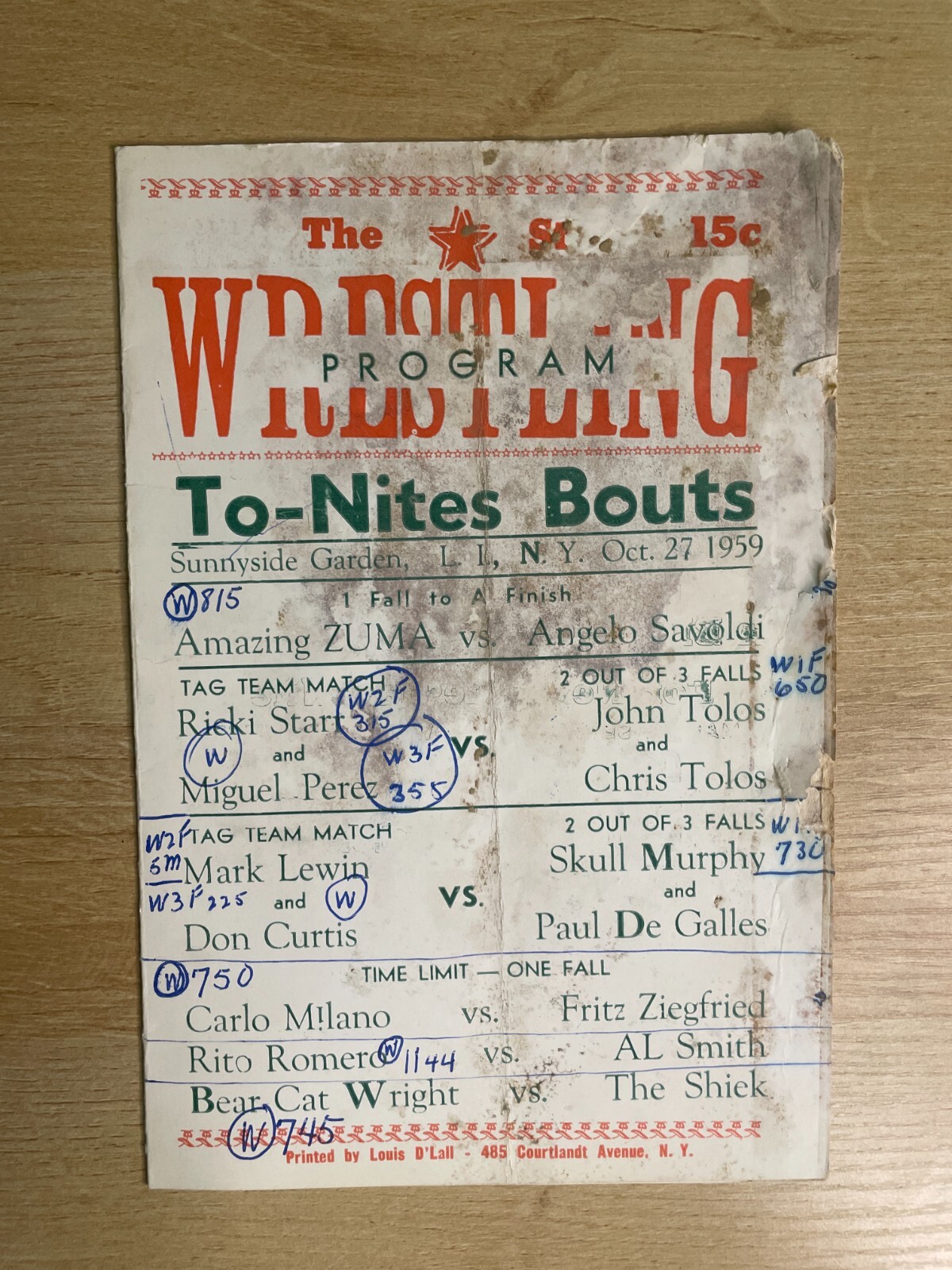 The Star October 27, 1959 Wrestling Program B2436