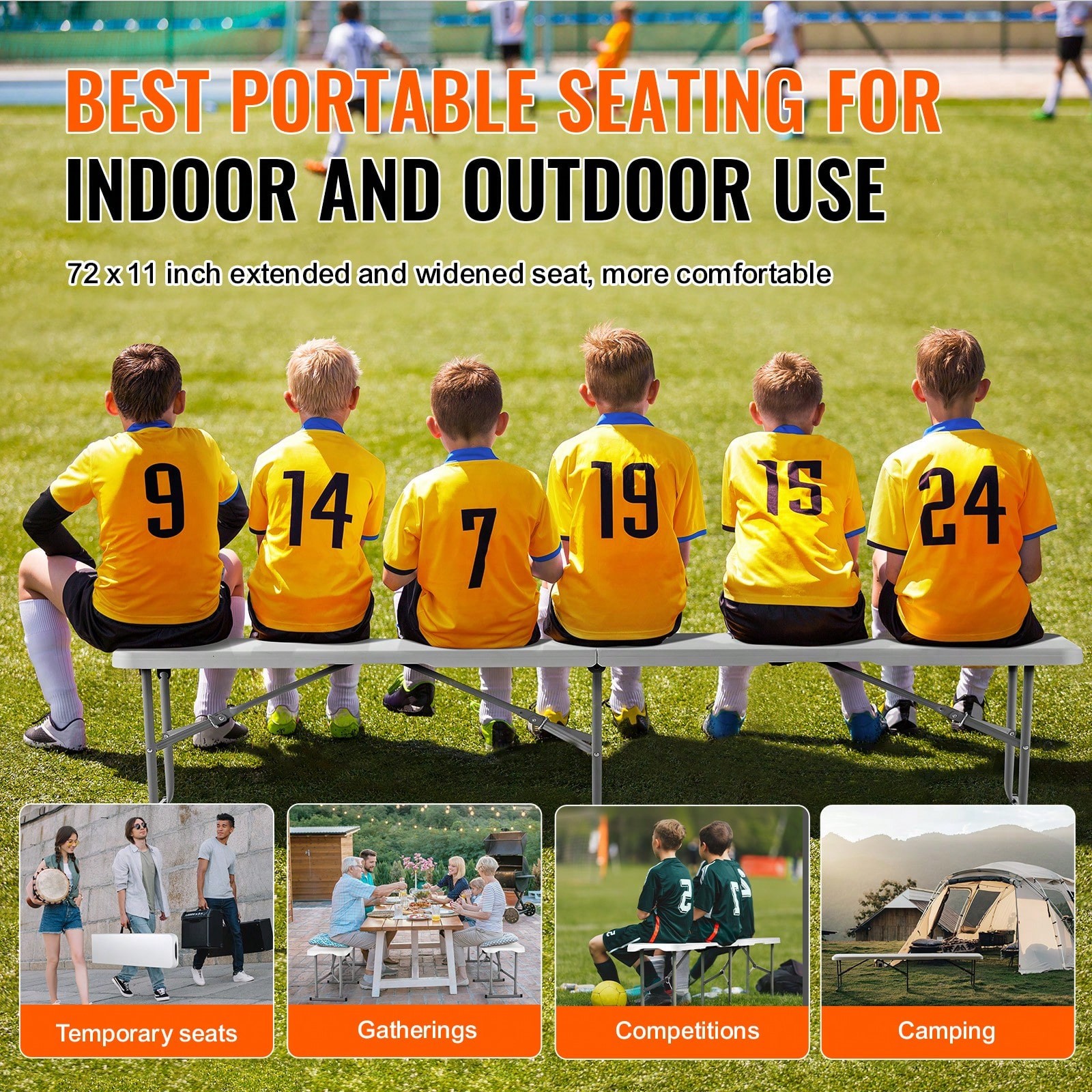 Plastic Folding Bench, 6 FT Portable Folding Bench