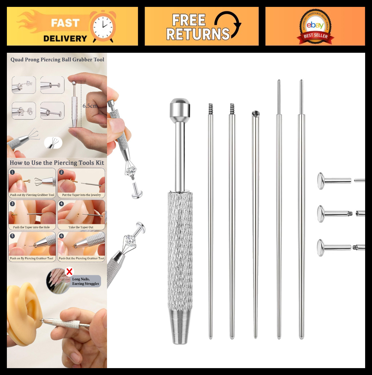Stainless Steel Piercing Taper Tool for Nose, Ear & Body Jewelry - 14G to 20G Ap