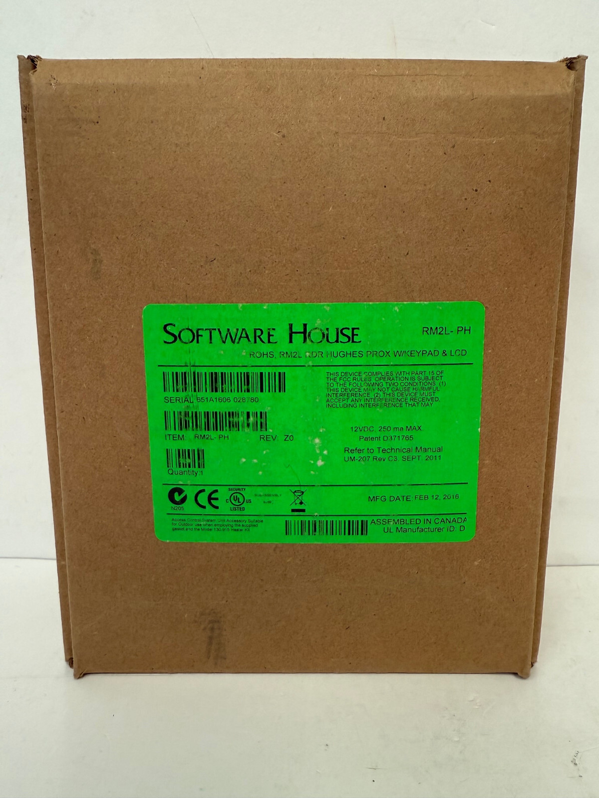 SOFTWARE HOUSE RM2L-PH RM2L RDR HUGHES PROX W/KEYPAD & LCD NEW OPEN BOX