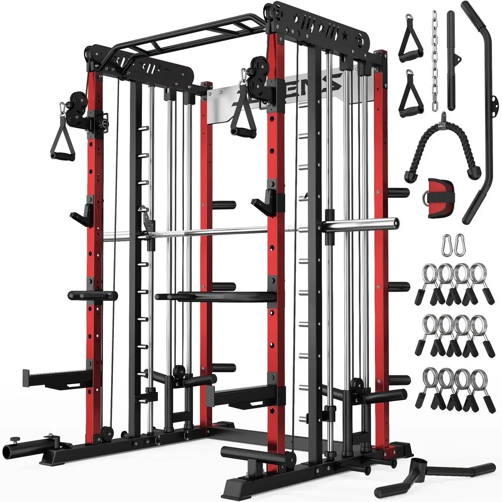 Smith Machine for Home Gym, MultiFunction M12 Power Cage with Cable Crossover