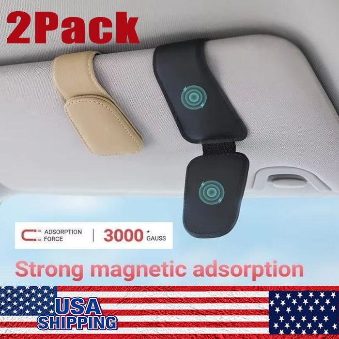 2X Magnetic Sunglasses Holder for Car Sun Visor Leather Eyeglass Hanger Clip USA