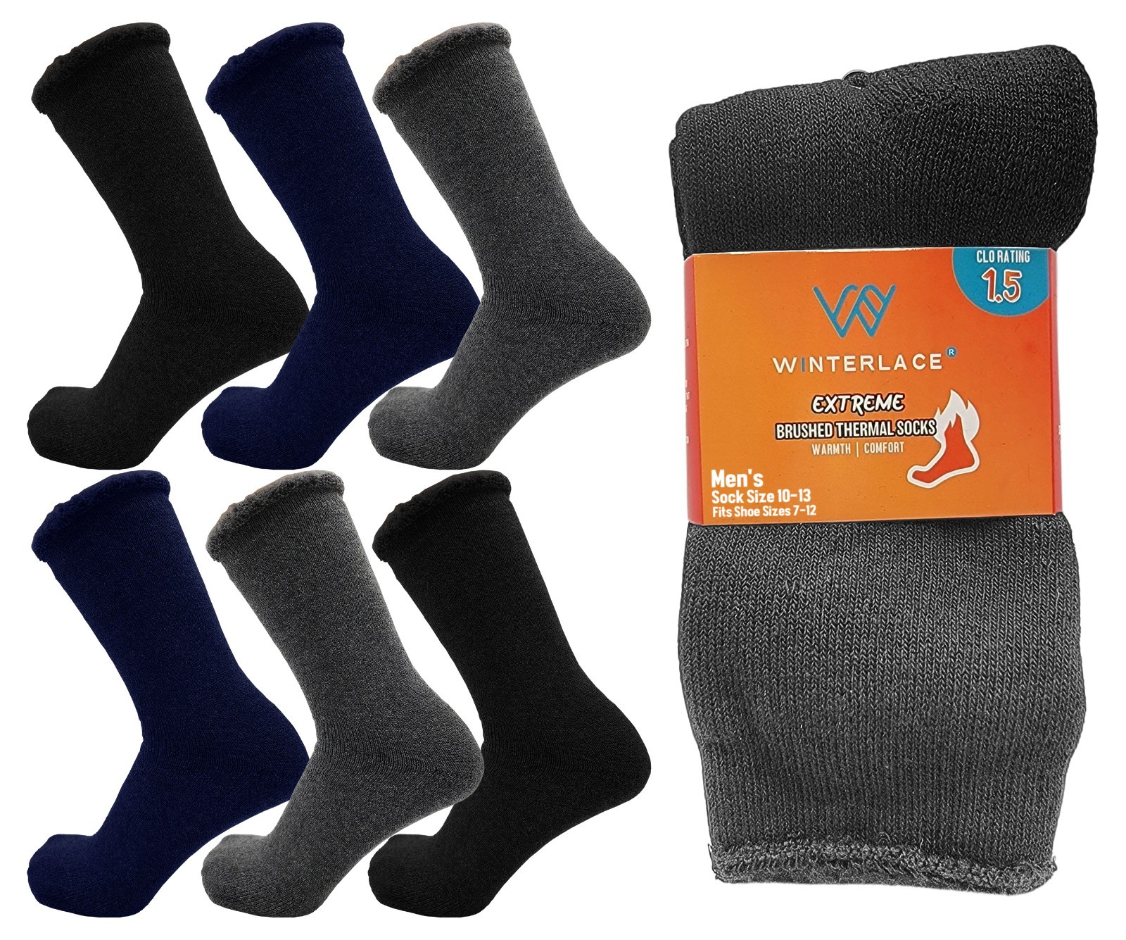 6 Pairs Mens Thermal Socks, Brushed Interior Warm Winter Thick Heavy Duty