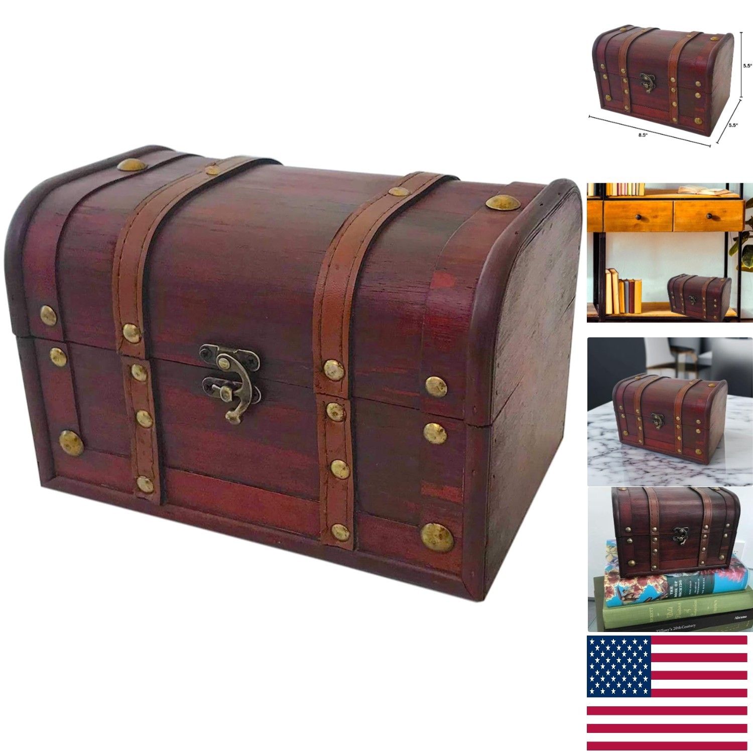 Decorative Wood and Leather Treasure Chest - Stylish Lockable Storage Solution