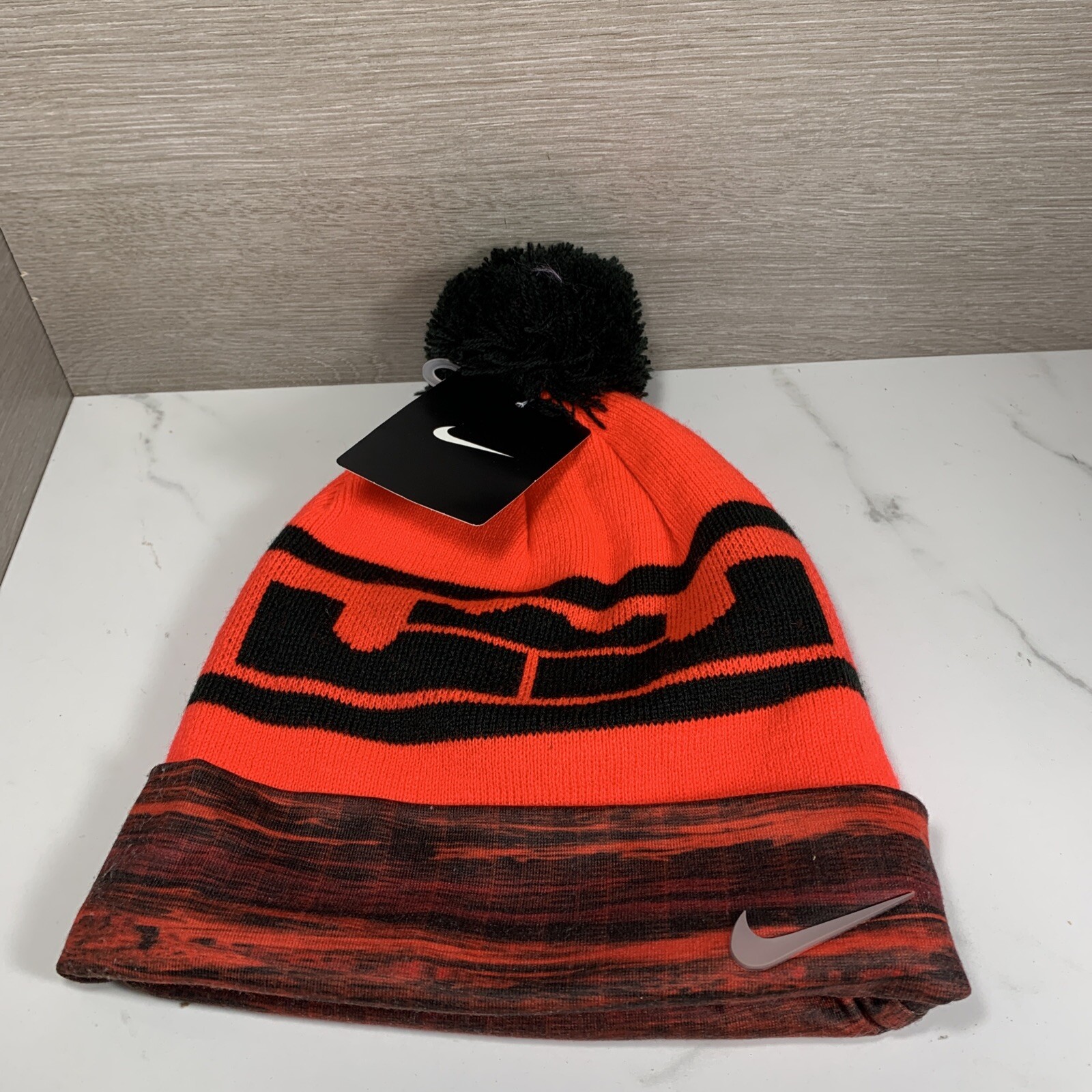 Nike Lebron James King Orange Knit Beanie with Pom Youth Boy's 8-20 NWT