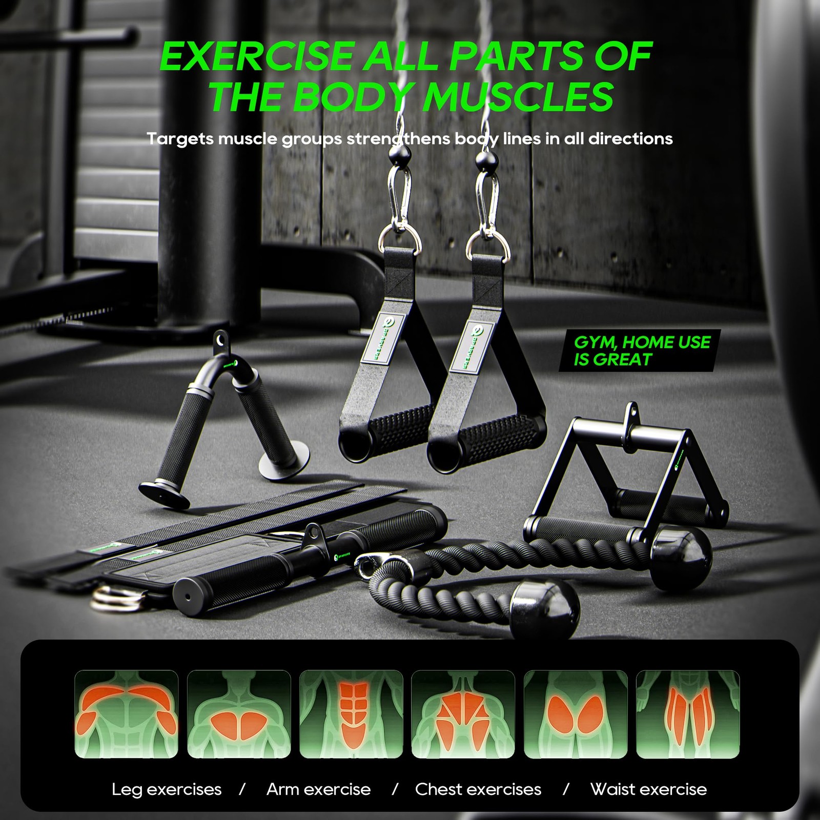 Cable Machine Attachment Set LAT Pulldown Bars Ropes Handles for Home Gym
