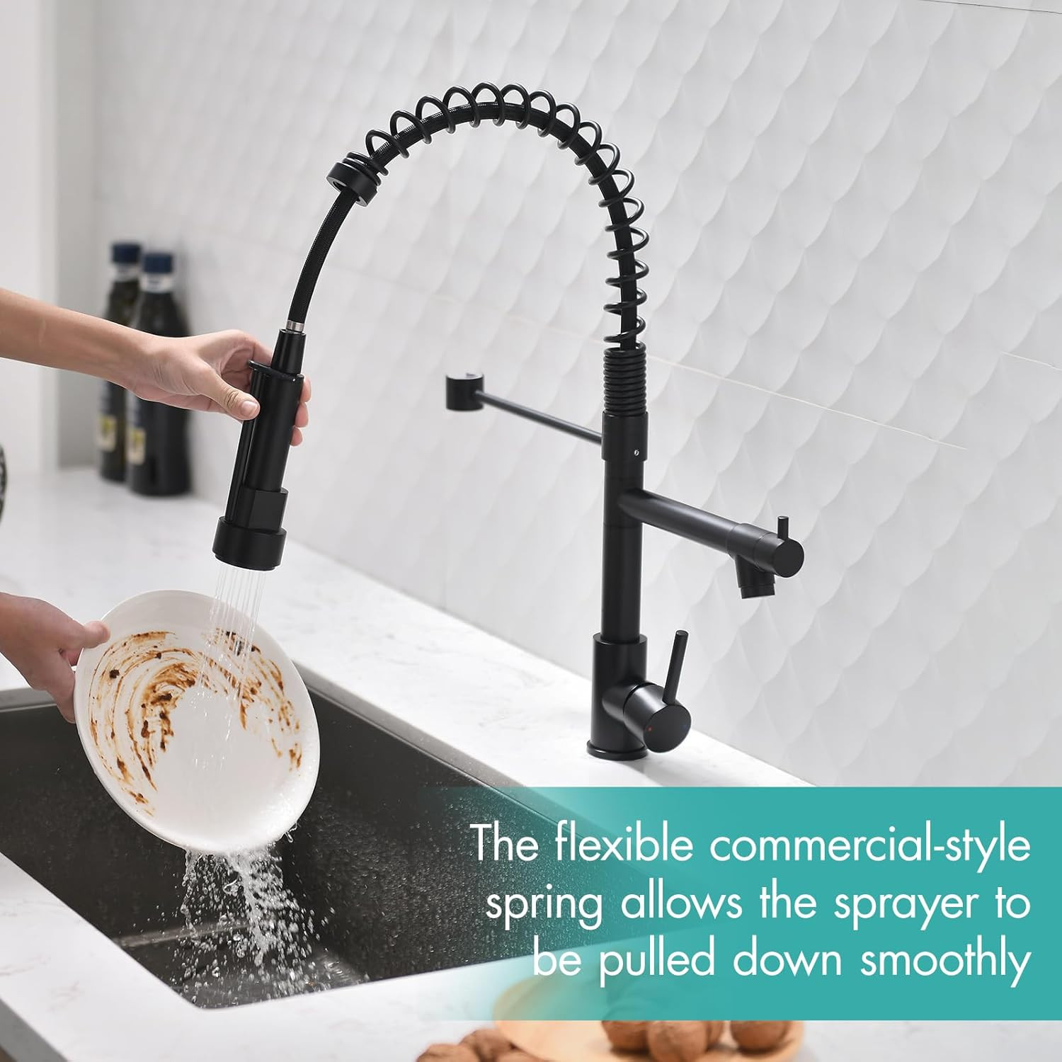 Matte Black Pull Down Kitchen Faucet with Sprayer - Commercial Style
