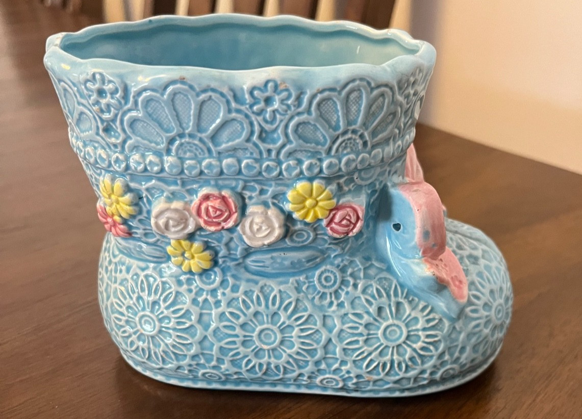 Vintage RB Japan #1123 Blue Baby Bootie Nursery Planter GUC READ