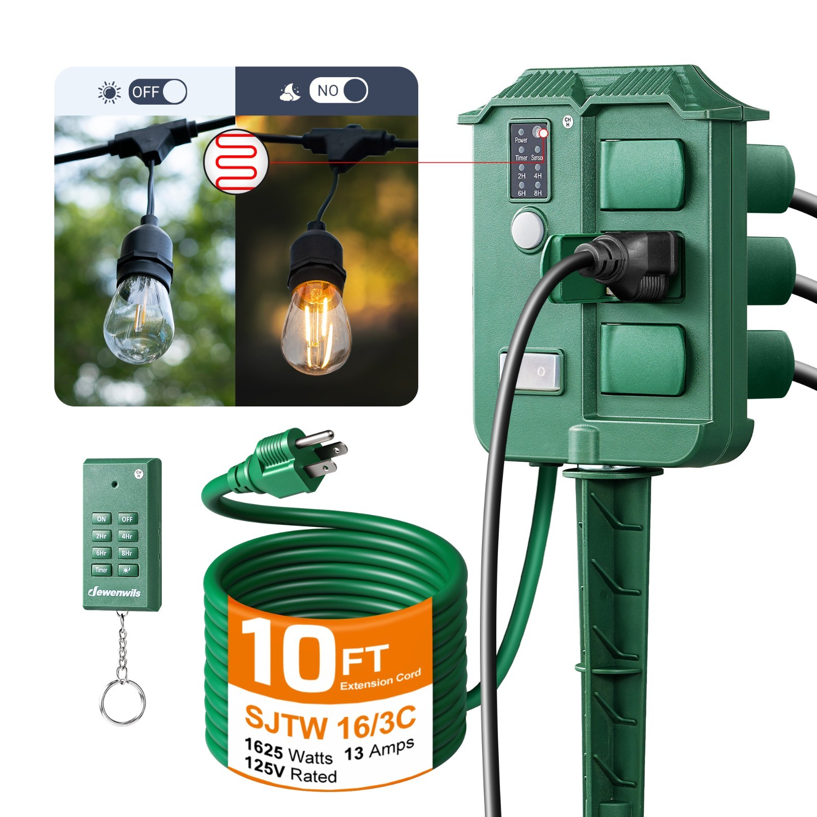 DEWENWILS 6Outlet Outdoor Power Stake Timer w/ 10FT Cord, 100FT Control Range