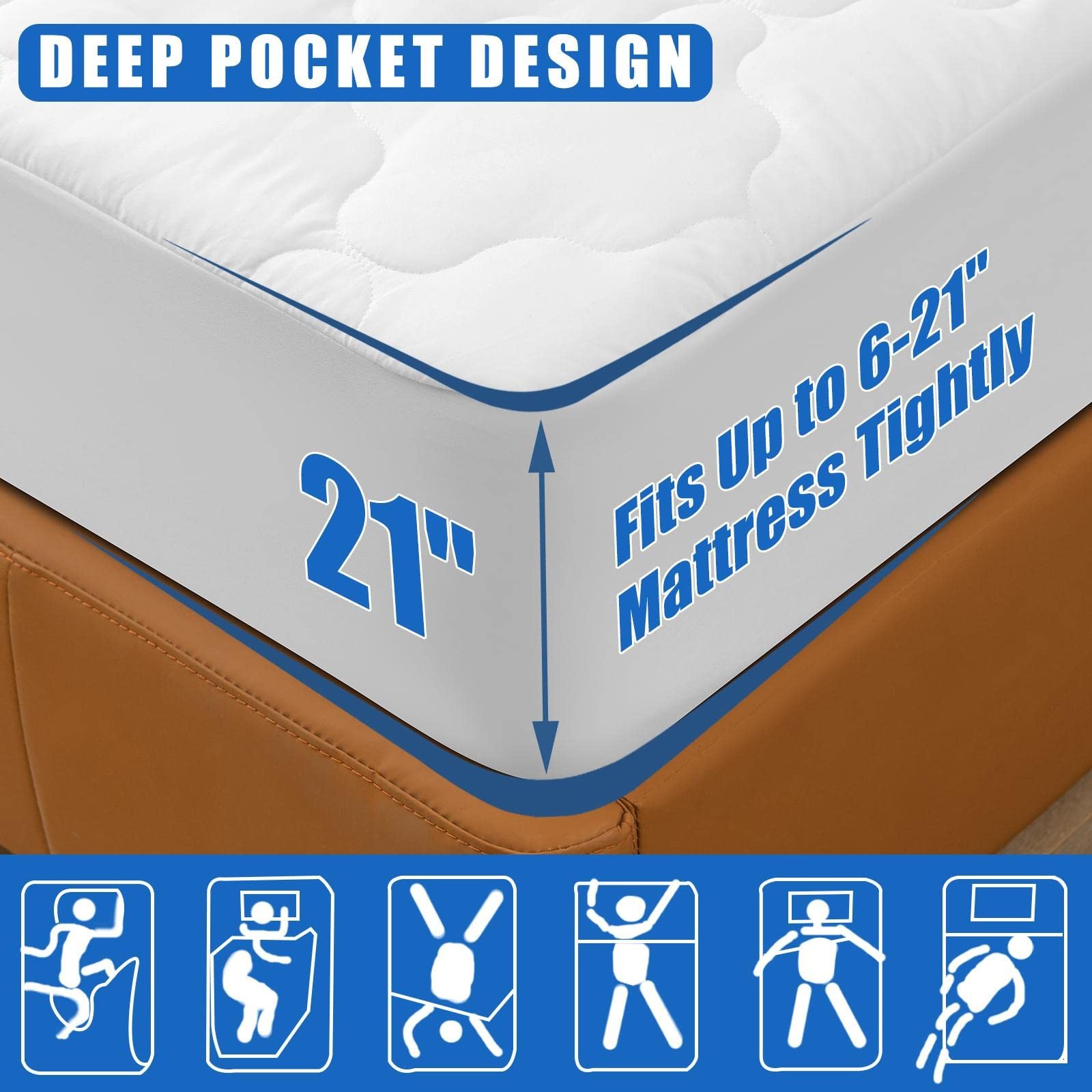 Waterproof Mattress Protector Queen Size, 6''-21'' Queen, Flower