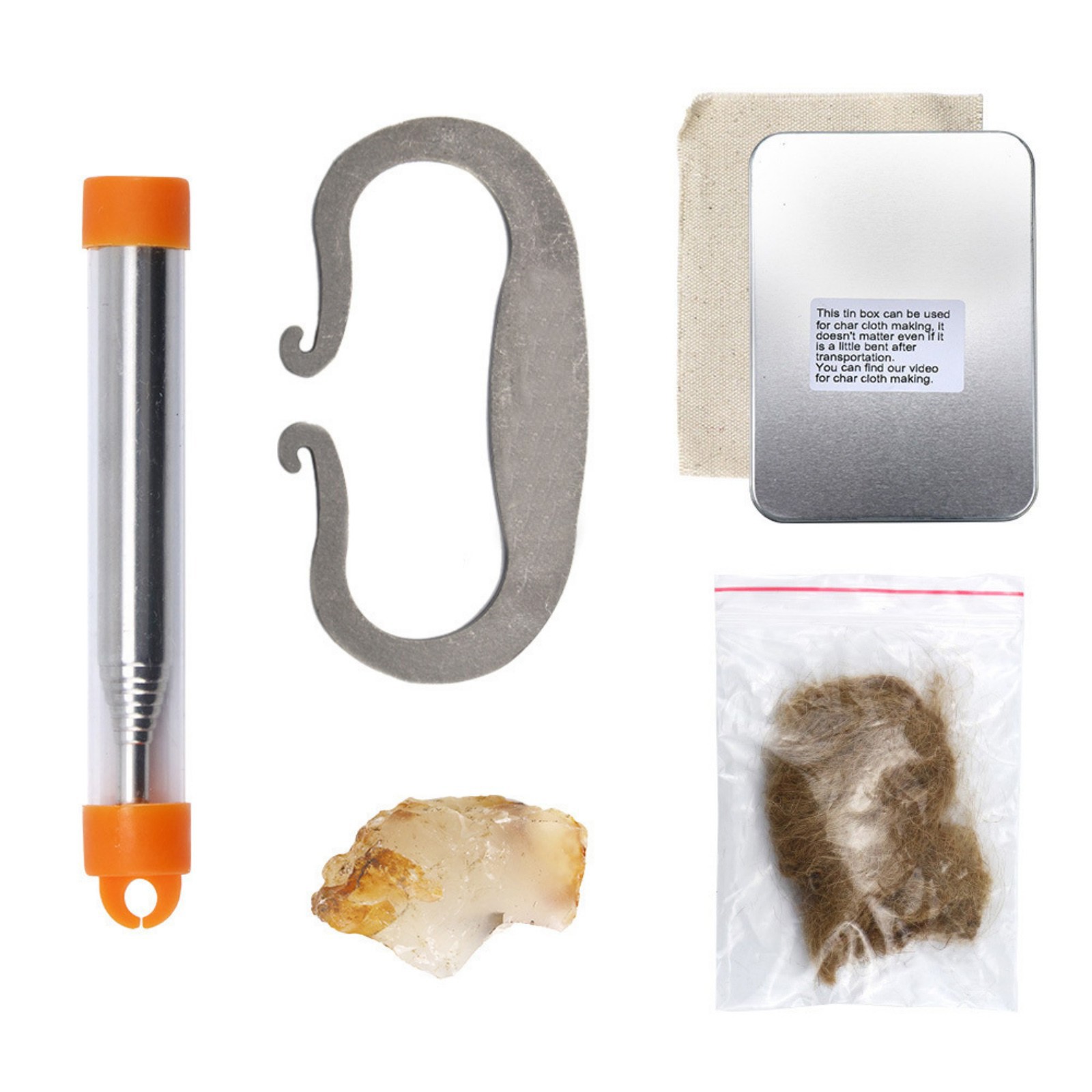 Complete Flint Fire Starting Kit with Cotton Cloth for Survival Bushcraft