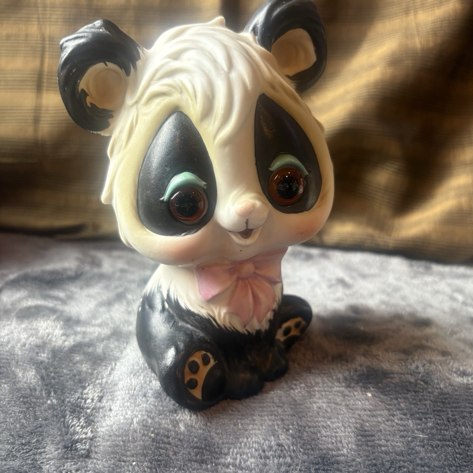 Vintage Josef’s Original Ceramic Panda Bear With Pink Bow Night Light HTF Rare