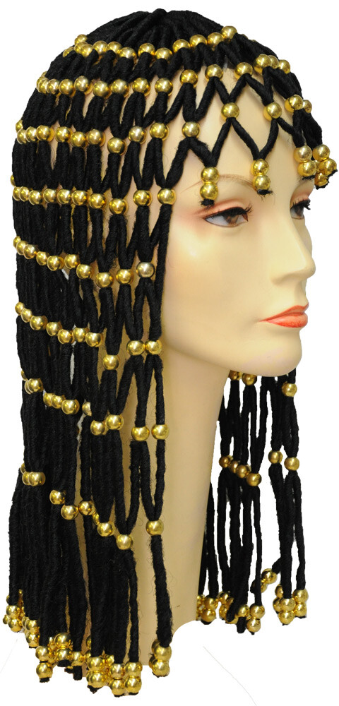 Headdress Black With Gold Beads - Lacey Wigs