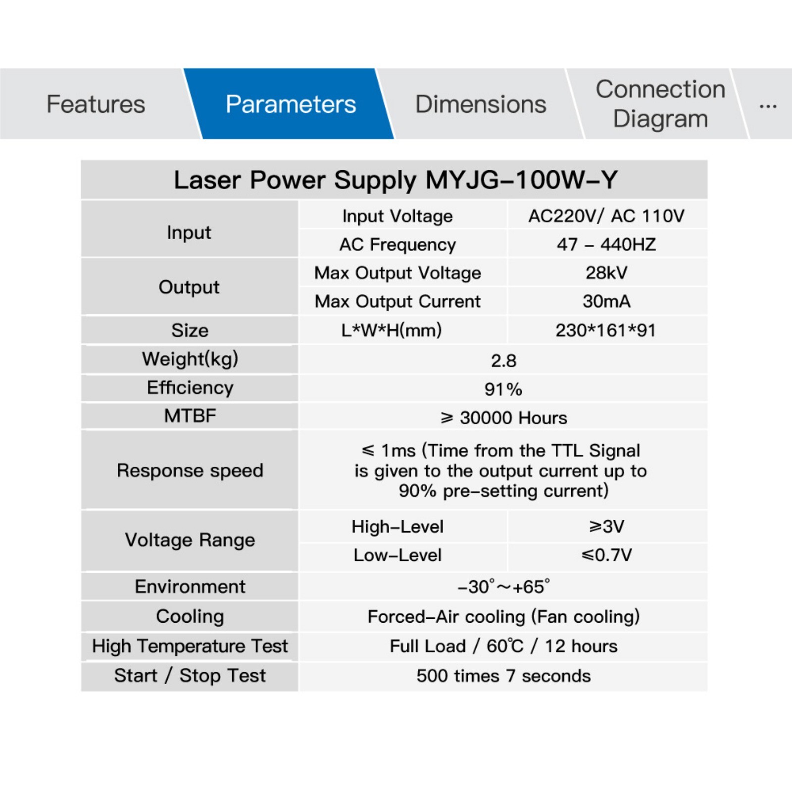 MYJG-100W-Y 100W CO2 Laser Power Supply with Current Display for 100W Laser Tube
