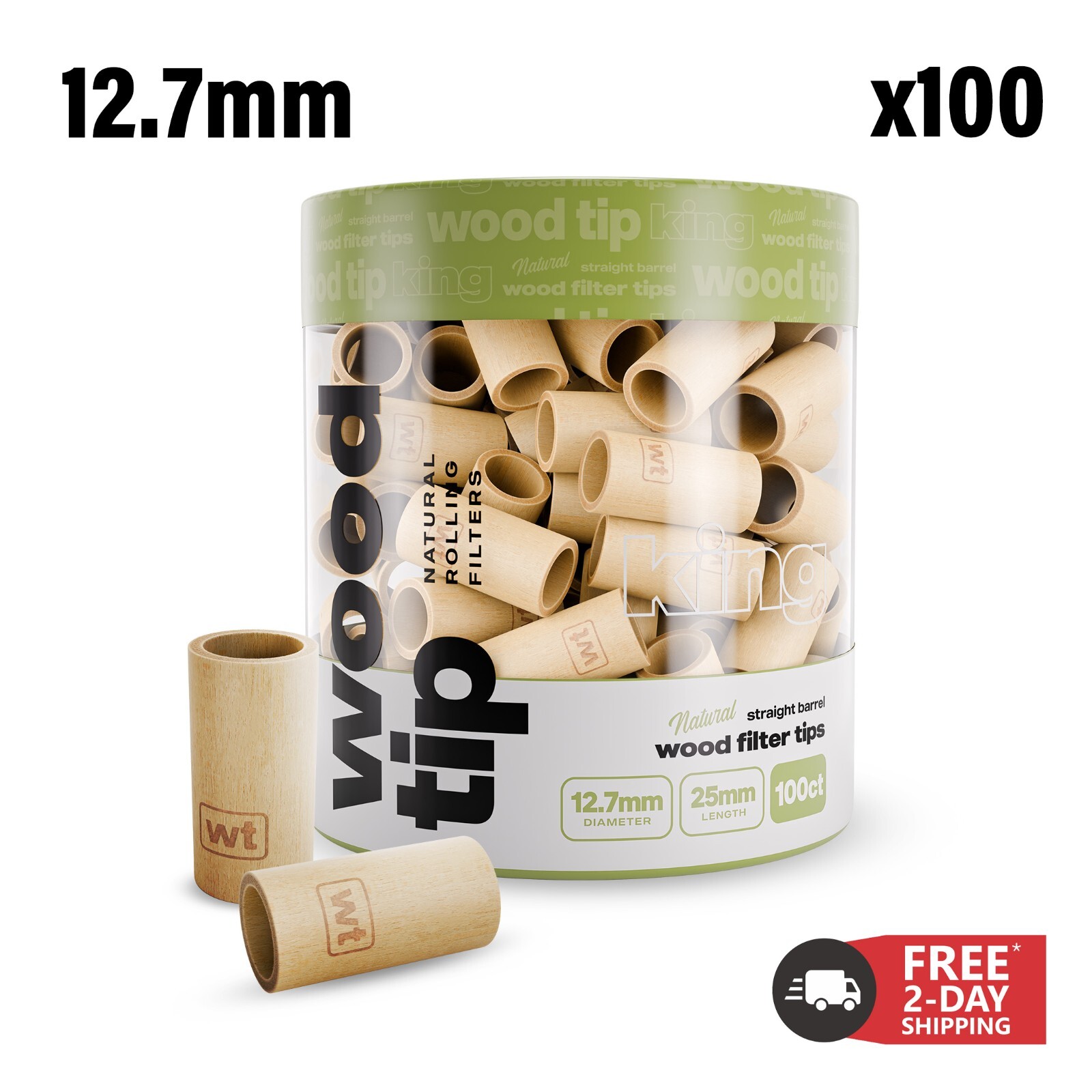12.7mm Wood Tip King Natural Rolling Filters 100 pack for Cannagar Donut Tips