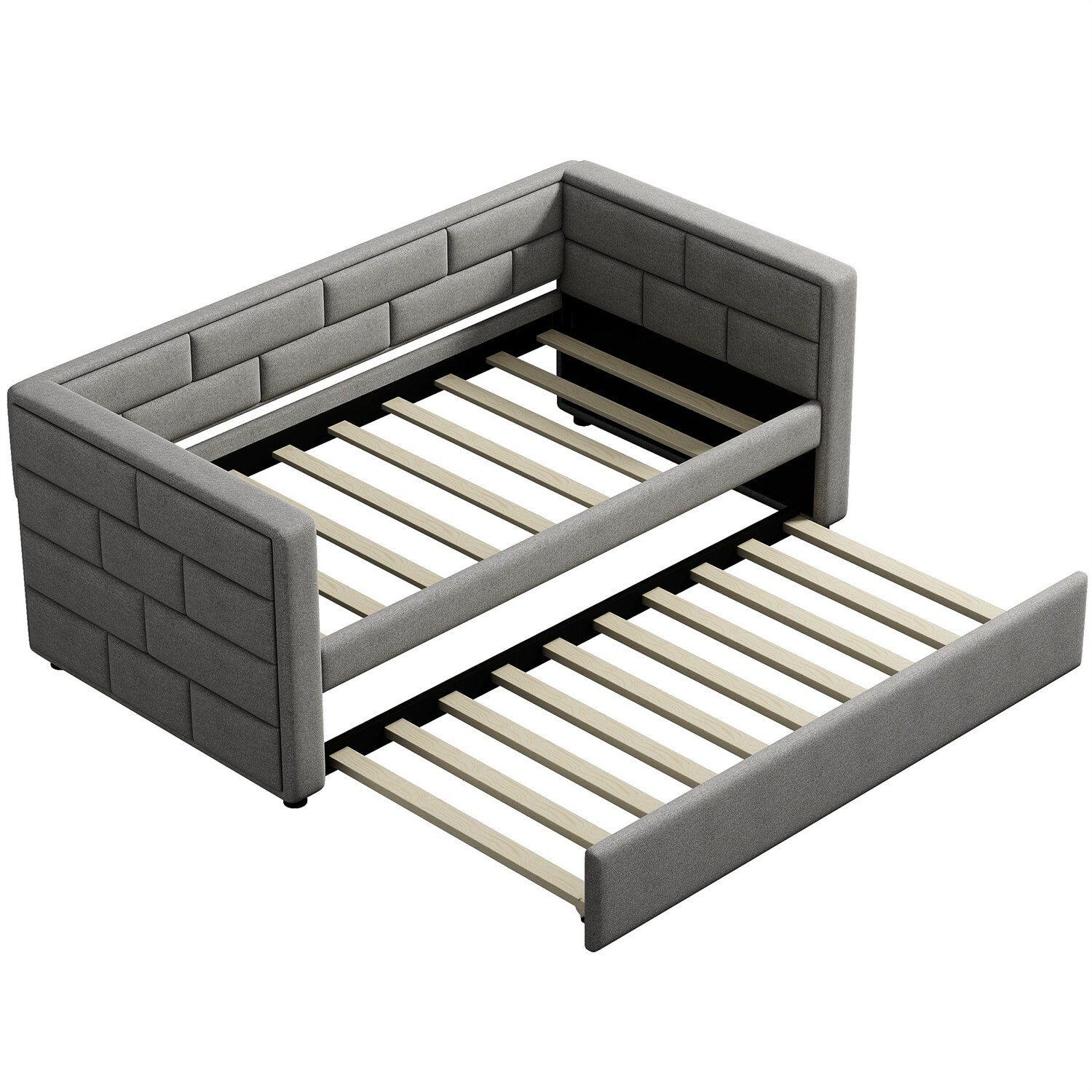 Twin Size Daybed with Pull Out Trundle Bed Upholstered Bed Frame Sofa Bed US